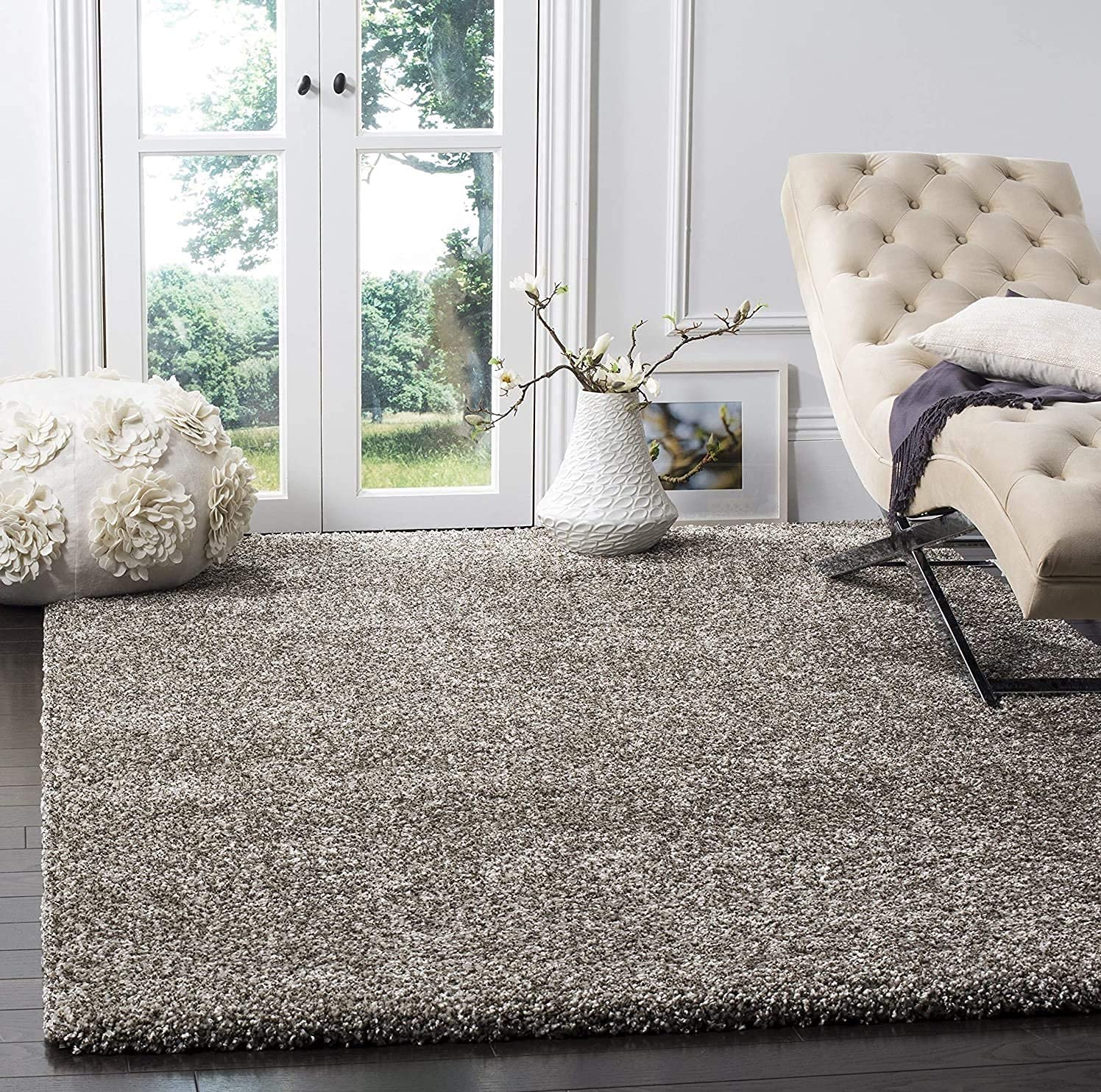 SAFAVIEH Milan Shag Collection 3' Square Grey SG180 Solid Non-Shedding Living Room Bedroom Dining Room Entryway Plush 2-inch Thi