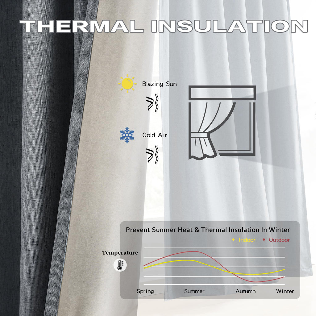 Dualife Gray Extra Long Pinch Pleated Blackout Curtains 108 Inch Length,Back Tab With Hooks Thermal Insulated Blackout Curtains