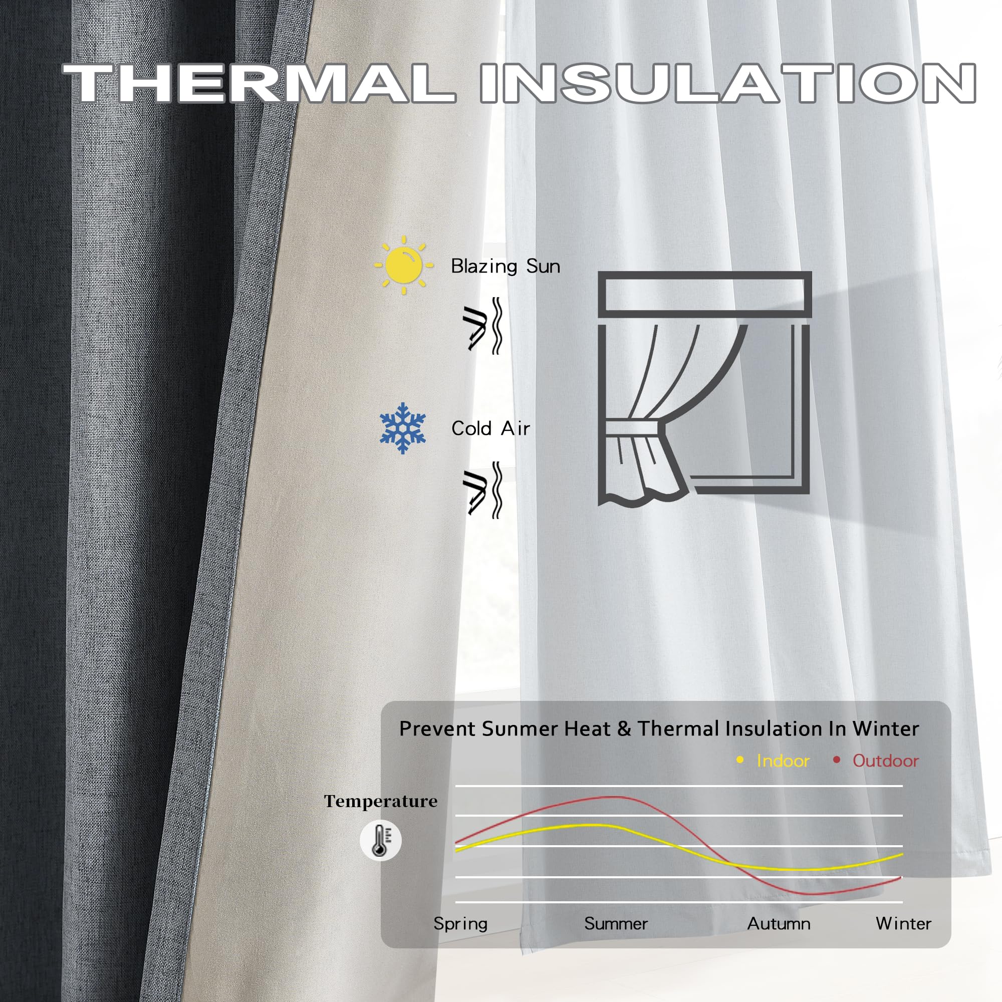 Dualife Gray Extra Long Pinch Pleated Blackout Curtains 108 Inch Length,Back Tab With Hooks Thermal Insulated Blackout Curtains