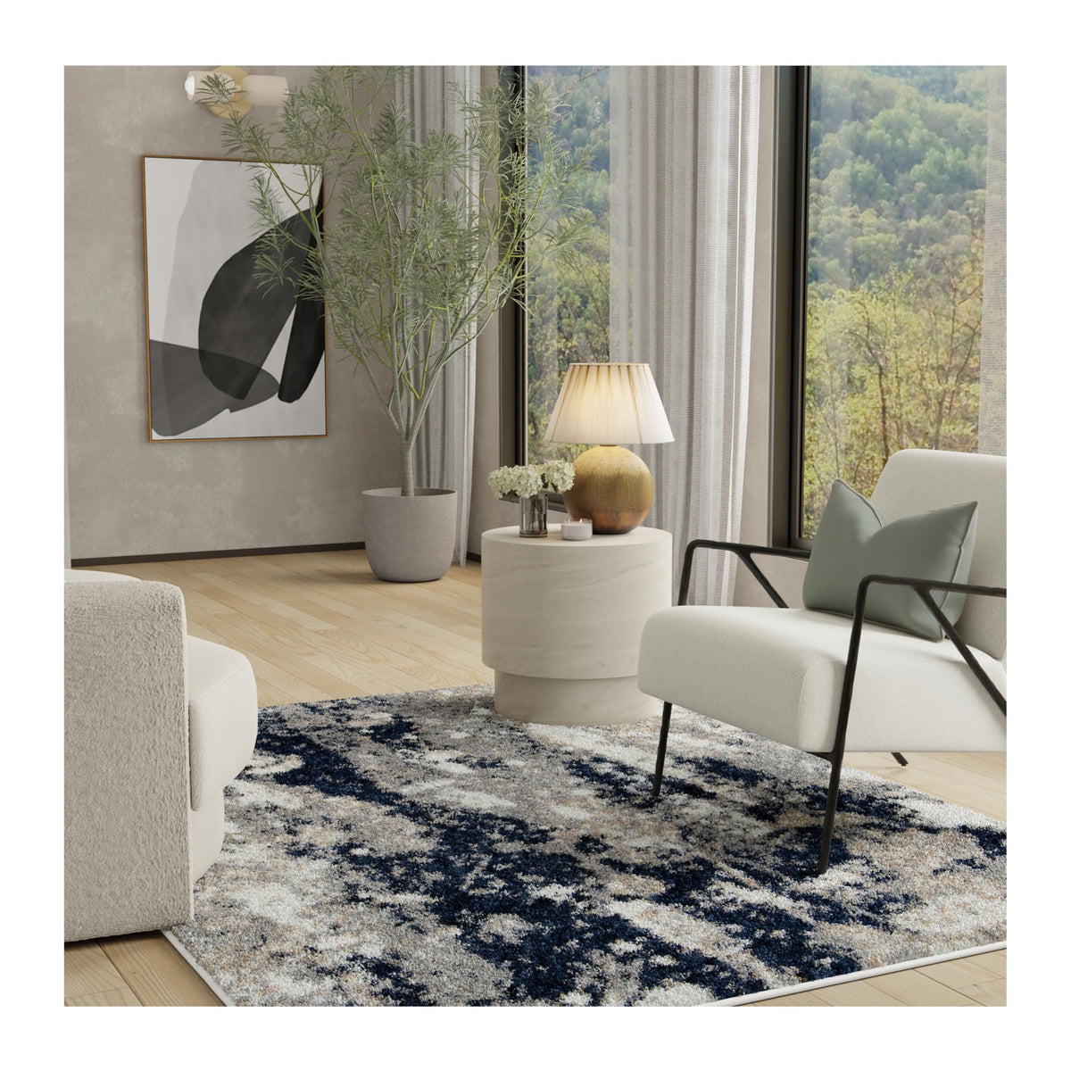 Cotton Tail Expose Plush Area Rug - 9' X 13' Rectangle In Navy Blue, Abstract Brushstroke Pattern, Stain-Resistant, Cozy, Durable Rug For Bedroom, Living Room, Dining Room, Or Indoor Home Decor