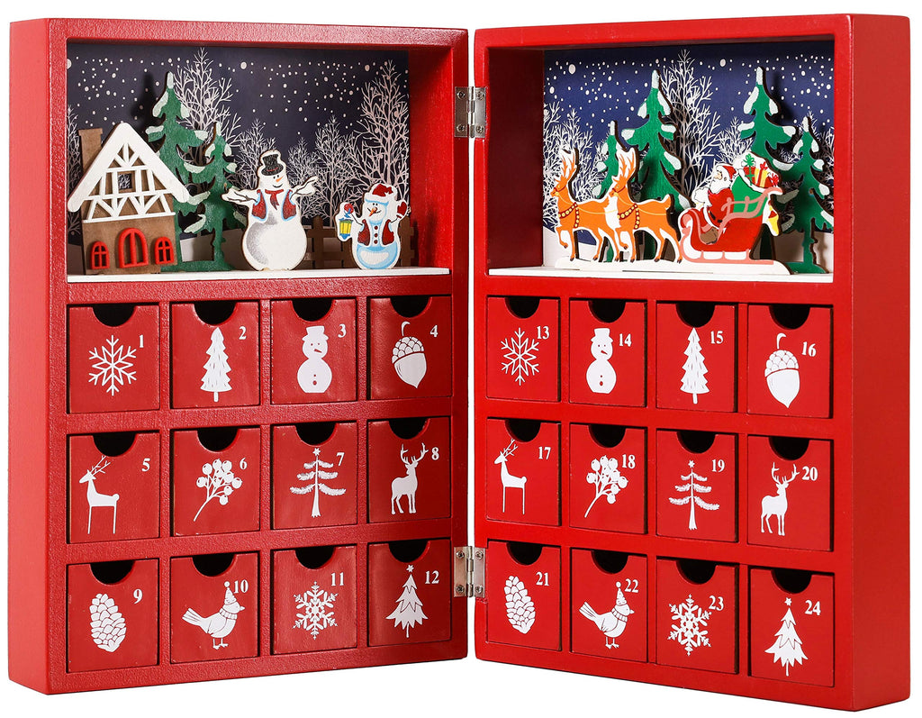 BRUBAKER Reusable Wooden Advent Calendar to Fill - Red Christmas Book with 24 Doors - DIY Christmas Calendar 8.27 x 3.54 x 11.81