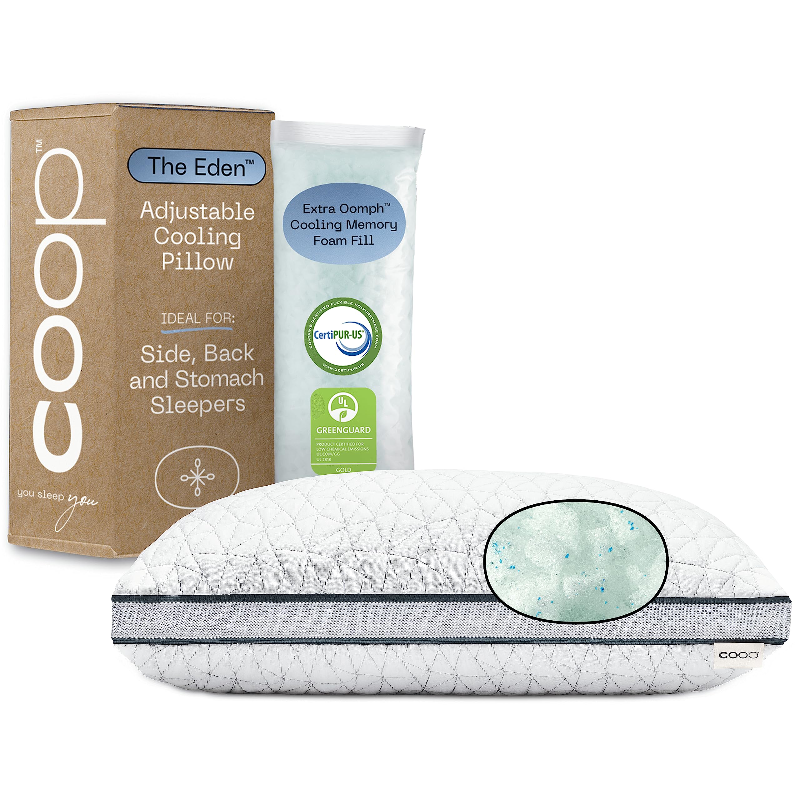 Coop Home Goods Eden Pillow King Size Bed Pillow For Sleeping - Medium Soft Memory Foam, Cooling Gel - Back, Stomach And Side Sl