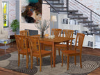 East West Furniture PSAV7-SBR-W 7 Piece Dining Table Set Consist of a Rectangle Dining Room Table with Butterfly Leaf and 6 Wood Seat Chairs, 32x60 Inch, Saddle Brown