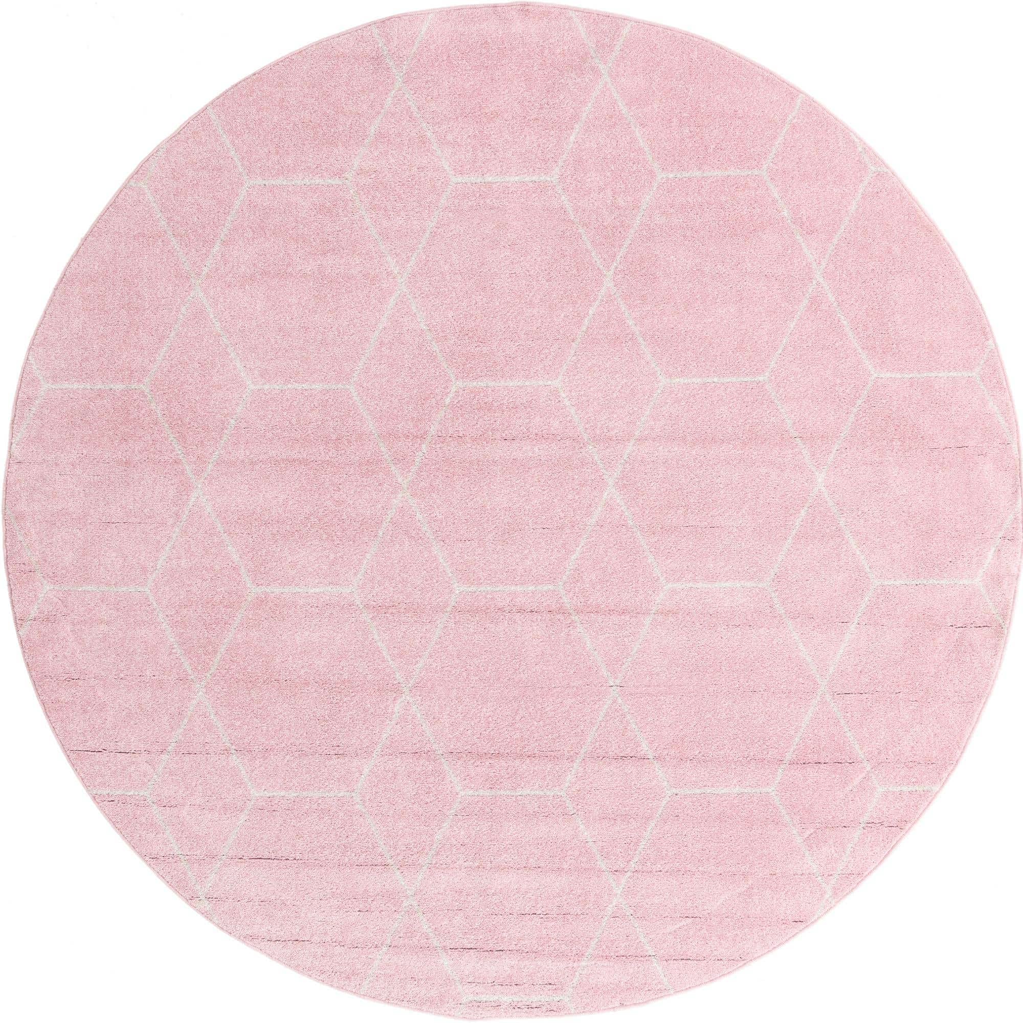 Unique Loom Trellis Frieze Collection Area Rug - Geometric (8 Round, Light Pink/ Ivory)
