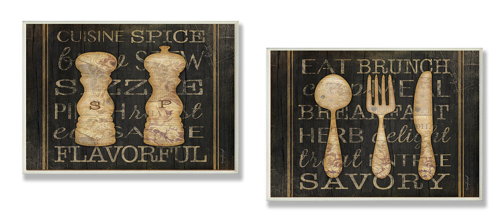 Stupell Home D  cor Salt Pepper And Utensils Typography Duo Kitchen Wall Plaque, 10 x 0.5 x 15, Proudly Made in USA
