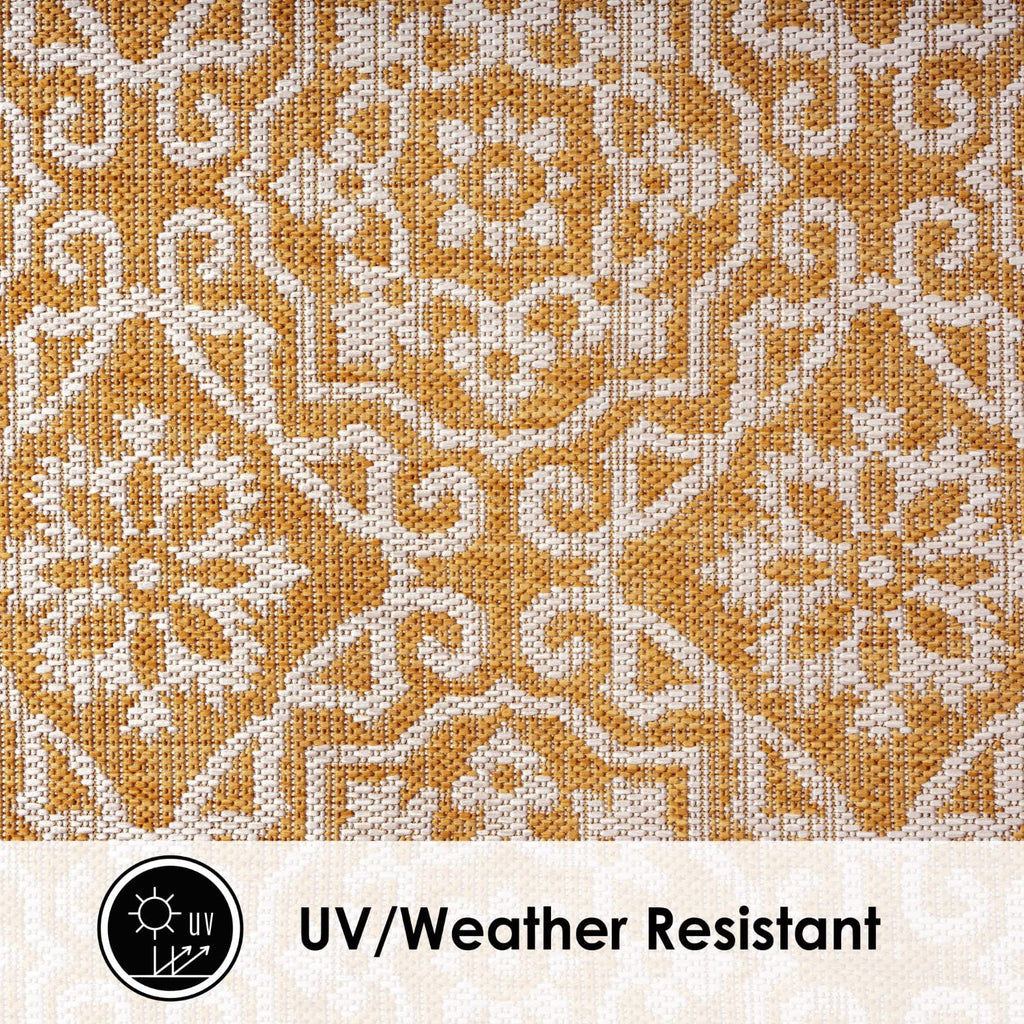 Nicole Miller New York Patio Country Danica Transitional Geometric Indoor/Outdoor Area Rug, Yellow/White, 6'6'X9'2'