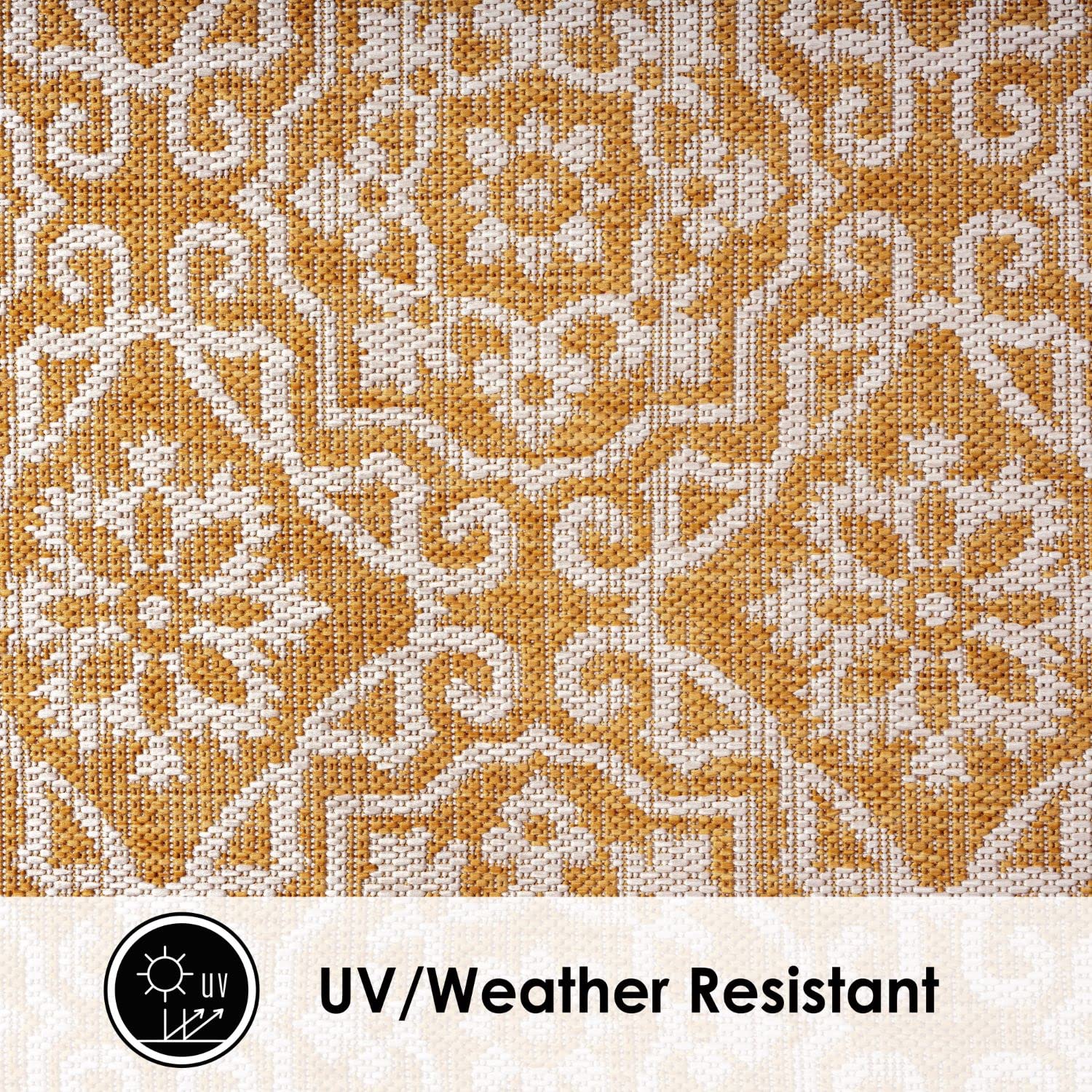 Nicole Miller New York Patio Country Danica Transitional Geometric Indoor/Outdoor Area Rug, Yellow/White, 6'6'X9'2'