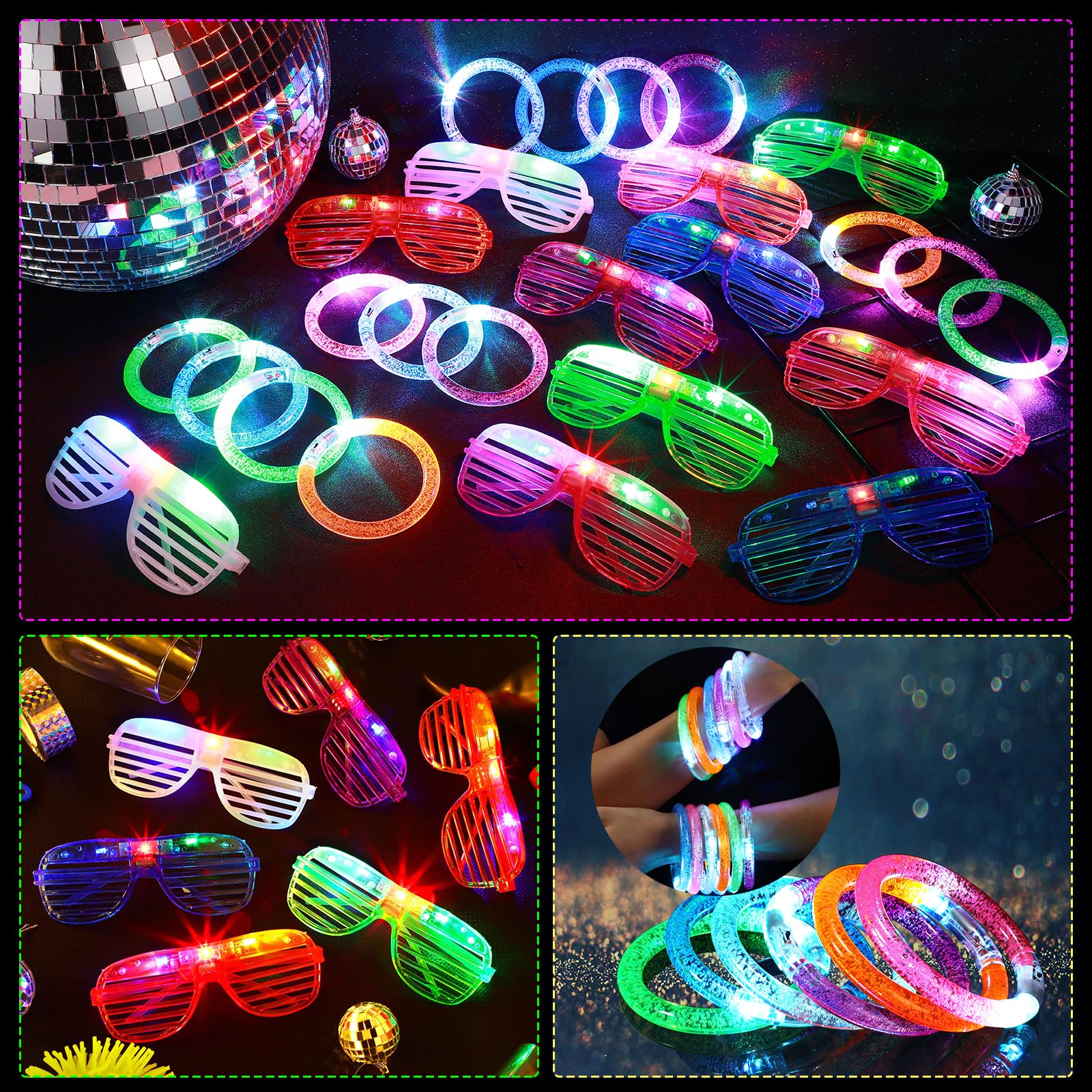 96 Pack Glow In The Dark Party Supplies Include 48 Pcs Light Up Glasses And 48 Pcs Led Bracelets, Led Party Favors Neon Flashing