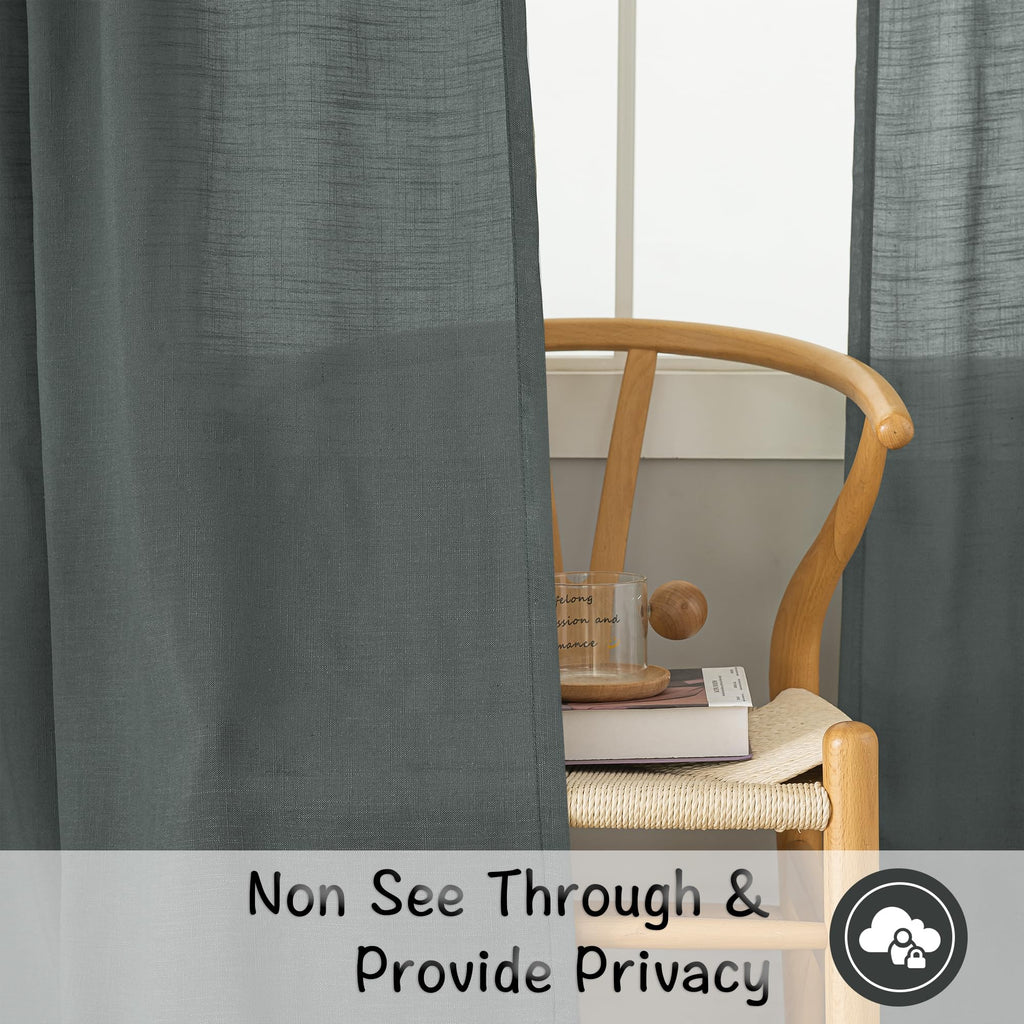 120 Inches Extra Long Linen Curtain Panels Pair Living Room Back Tab Farmhouse Light Filtering Semi Sheer Boho Linen Curtains 10 Ft Long Floor To Ceiling Large Window Patio Sliding Door,Charcoal Grey