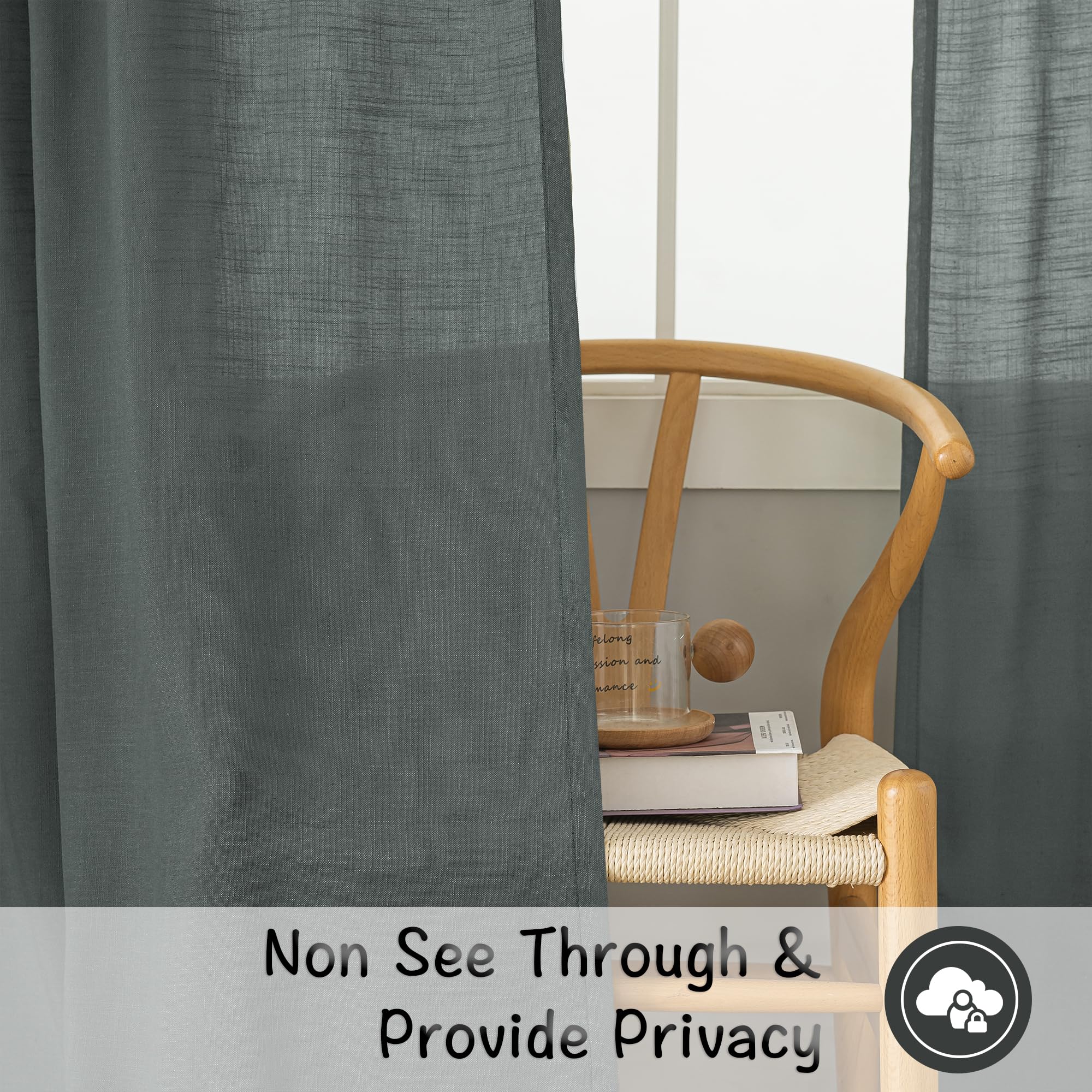 120 Inches Extra Long Linen Curtain Panels Pair Living Room Back Tab Farmhouse Light Filtering Semi Sheer Boho Linen Curtains 10 Ft Long Floor To Ceiling Large Window Patio Sliding Door,Charcoal Grey