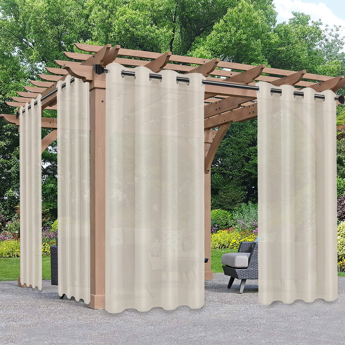 Purefit Sheer Outdoor Curtains For Patio Waterproof/Weatherproof, Fade Resistant Outside Voile Curtains For Gazebo, Front Porch,