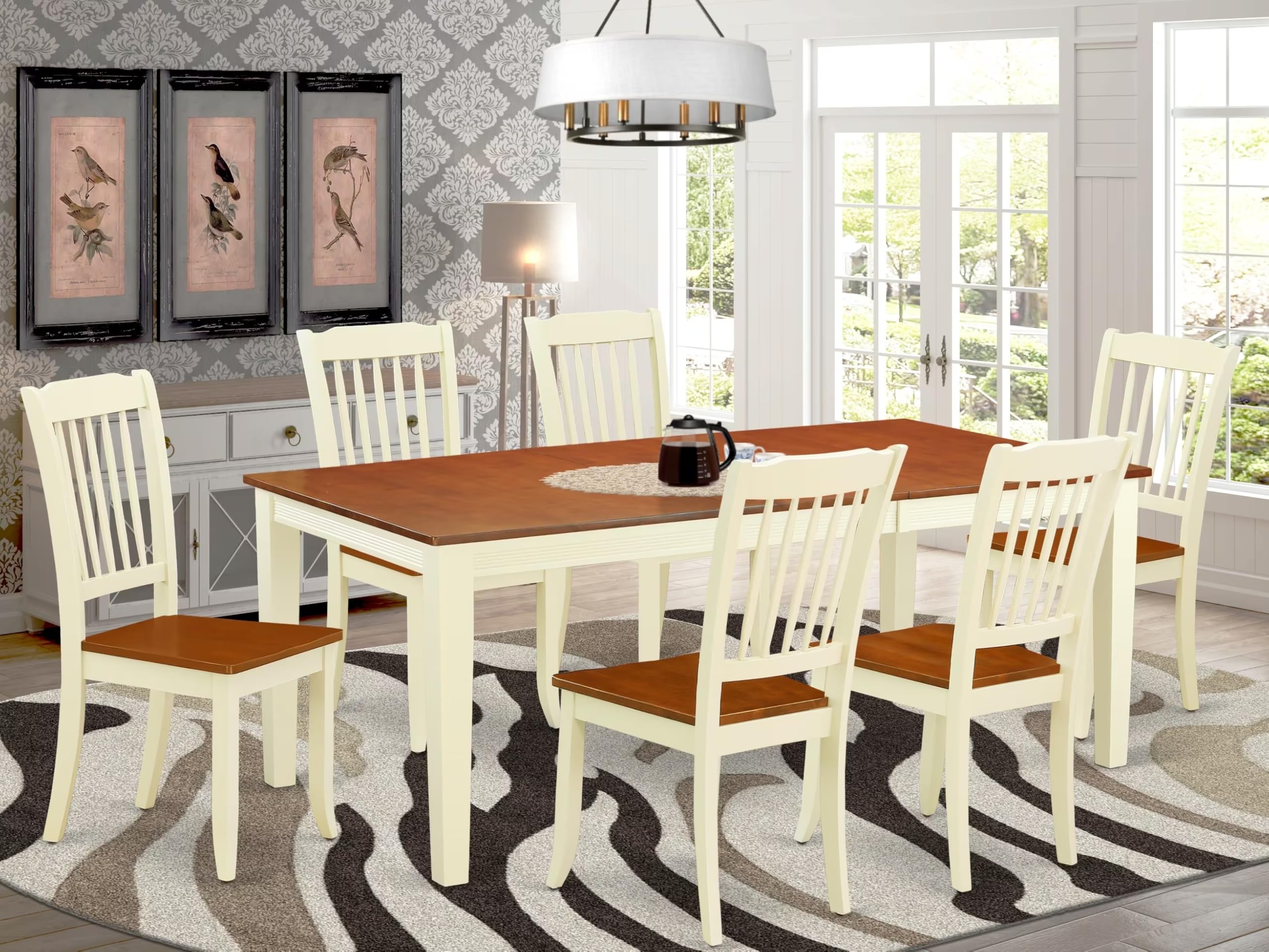 East West Furniture Quda7-Bmk-W 7 Piece Dining Table Set Consist Of A Rectangle Wooden Table With Butterfly Leaf And 6 Dining Room Chairs, 40X78 Inch, Buttermilk & Cherry