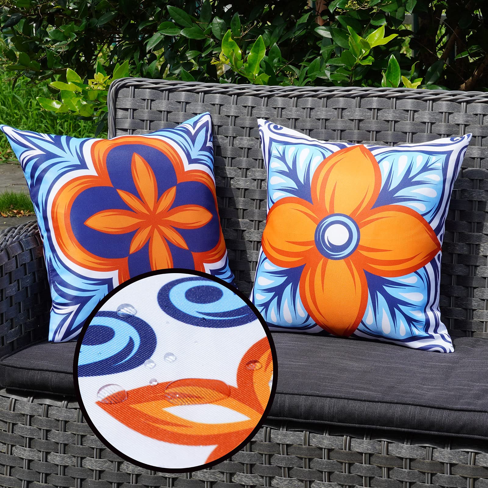 Onway Outdoor Pillow Covers Waterproof 18X18 Set Of 4 Floral Boho Decorative Throw Cushion Cover Farmhouse Pillows For Bench, Co