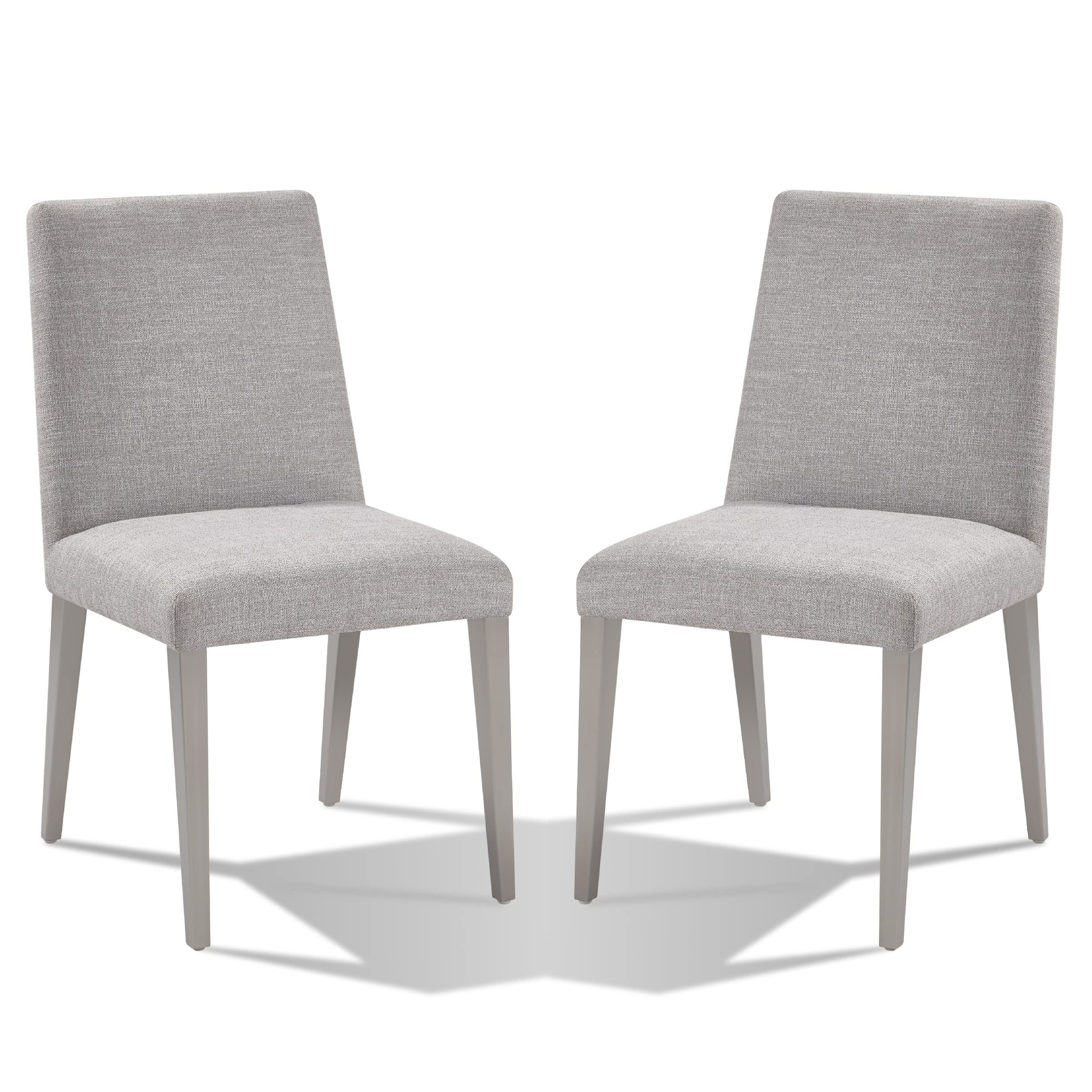 Benjara Hal 18 Inch Parson Dining Chair, Fabric Upholstered, Set of 2, Silver, Light Gray