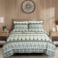 Chezmoi Collection Lake 3-Piece Lodge Quilt Set King - Multicolor Pine Tree Fish Deer Explorer Mountain Printed Microfiber Light