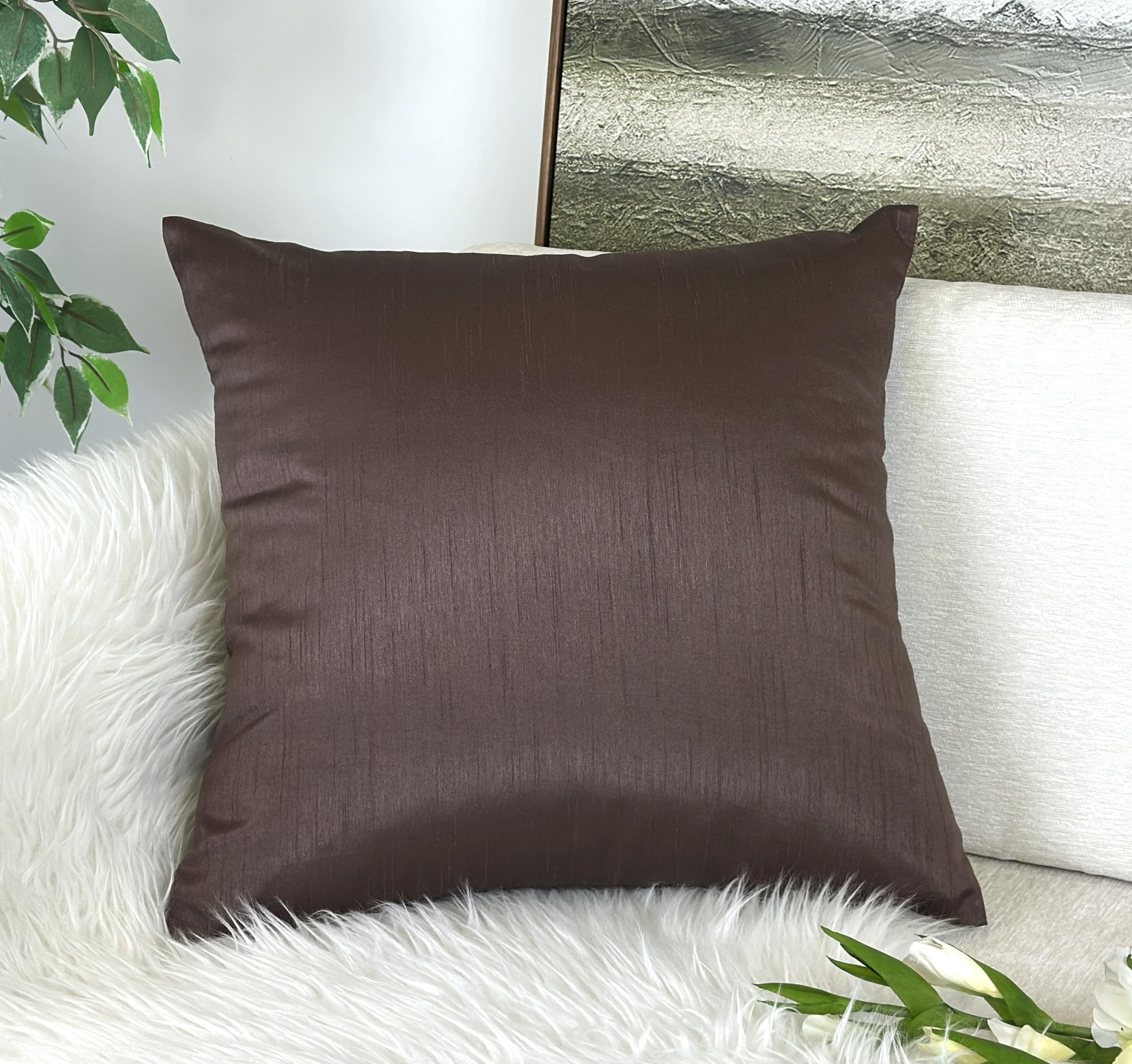 Aiking Home Solid Faux Silk Euro Sham/Pillow Cover, Zipper Closure, 26 By 26 Inches, Brown