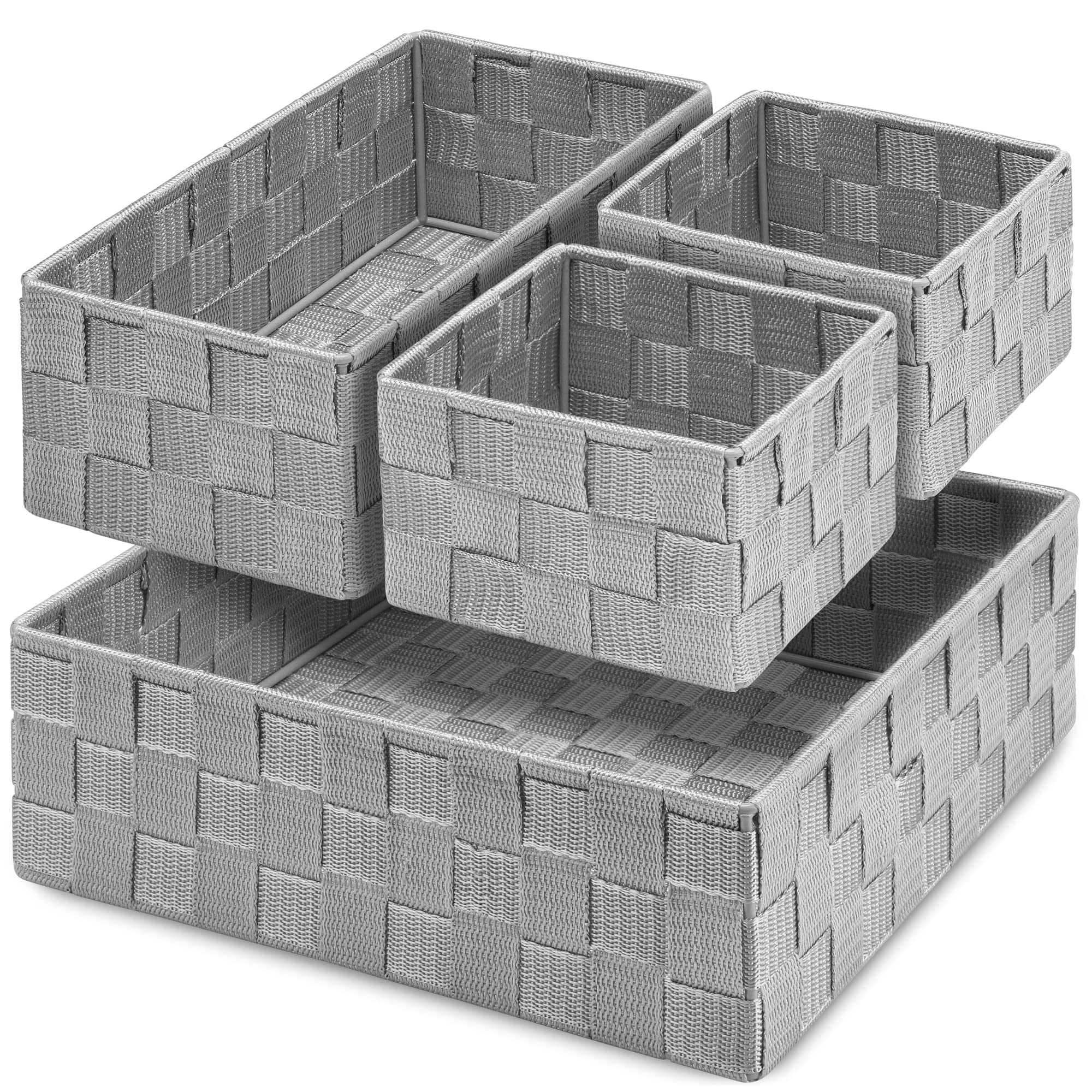 Posprica Drawer Organizer Bins,Woven Strap Storage Box Cube Basket Containers Divider For Organizing Drawers, Shelves, Closets,