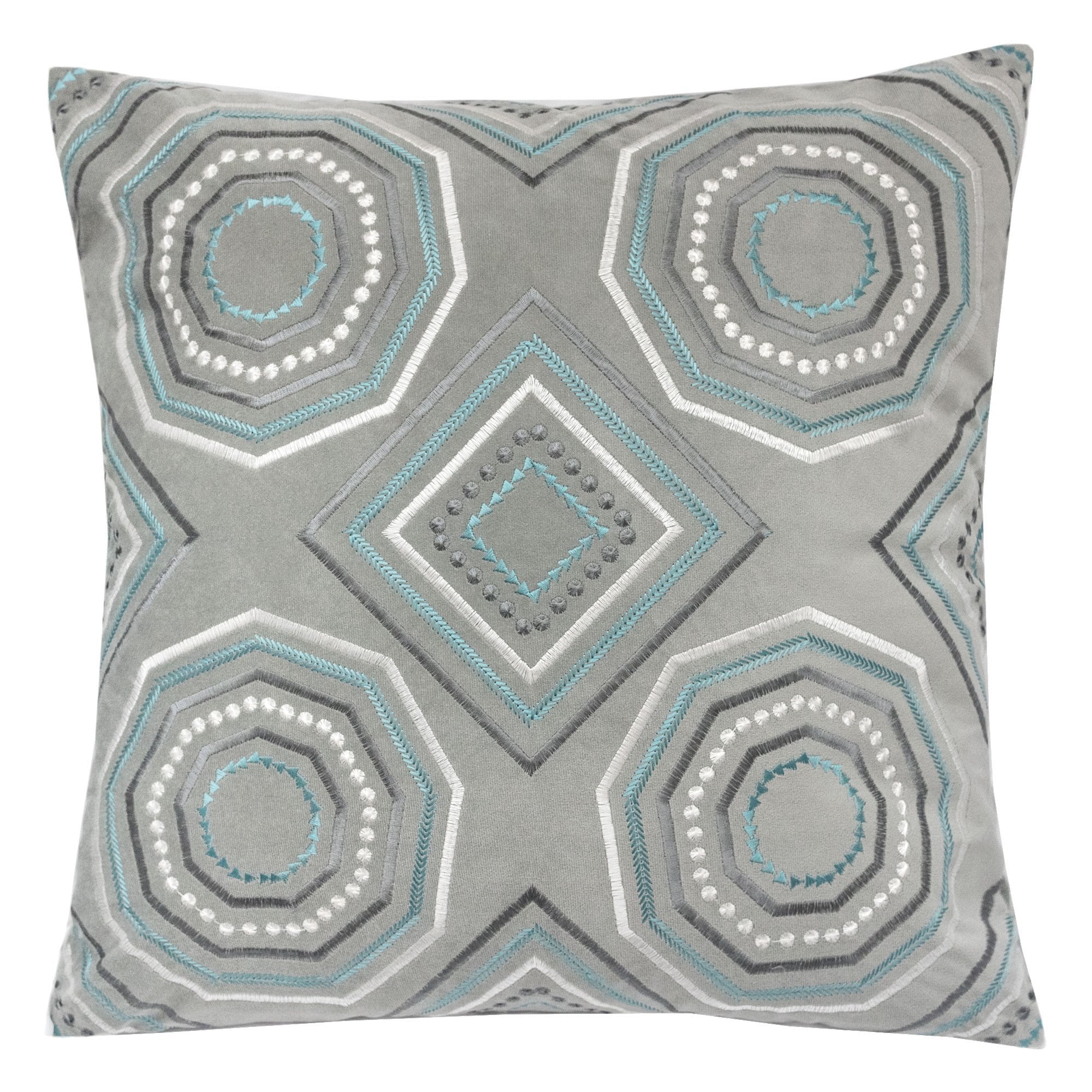 Homey Cozy Embroidery Gray Velvet Throw Pillow Cover,Geometric Circel Weave Modern Large Decorative Sofa Couch Pillow Case 20X20
