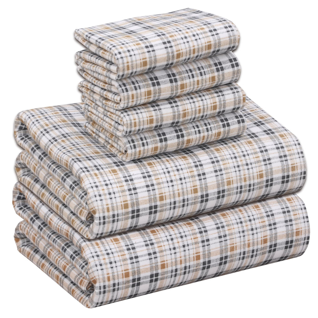 Ruvanti Flannel Sheets Full Size 6 Pcs - 100% Cotton Double Brushed Bed Sheets, Deep Pockets 16 Inches, All Seasons Breathable,