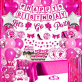 Pink Birthday Party Decorations for Girls - (Total 85pcs) pink Glitter happy birthday Banner for her, Hanging Swirl, Foil Backdr