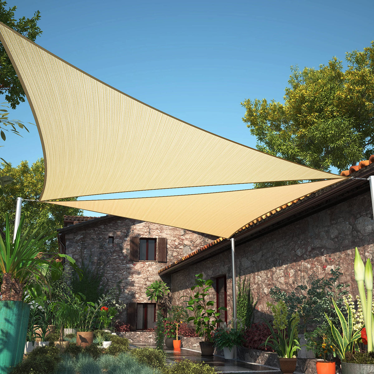 Shademart 10' X 10' X 10' Beige Sun Shade Sail Upf50 Triangle Canopy Smtaprt16 Fabric Cloth Screen, Water Air Permeable & Uv Blo