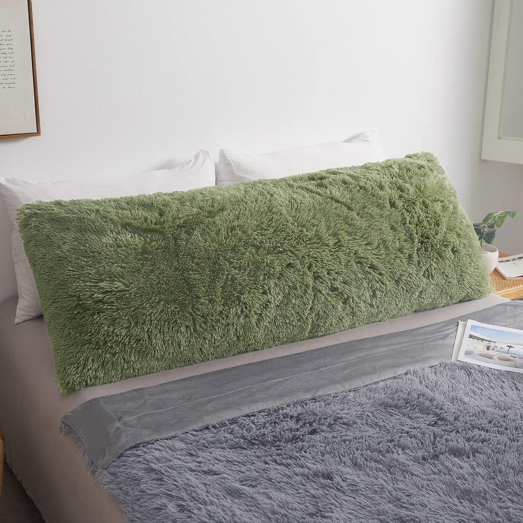 MEGO Fluffy Body Pillow Cover, 20x54 Shaggy Faux Fur Body Pillow Case, Green Comfy Plush Fuzzy Body Pillowcase, Furry Long Throw