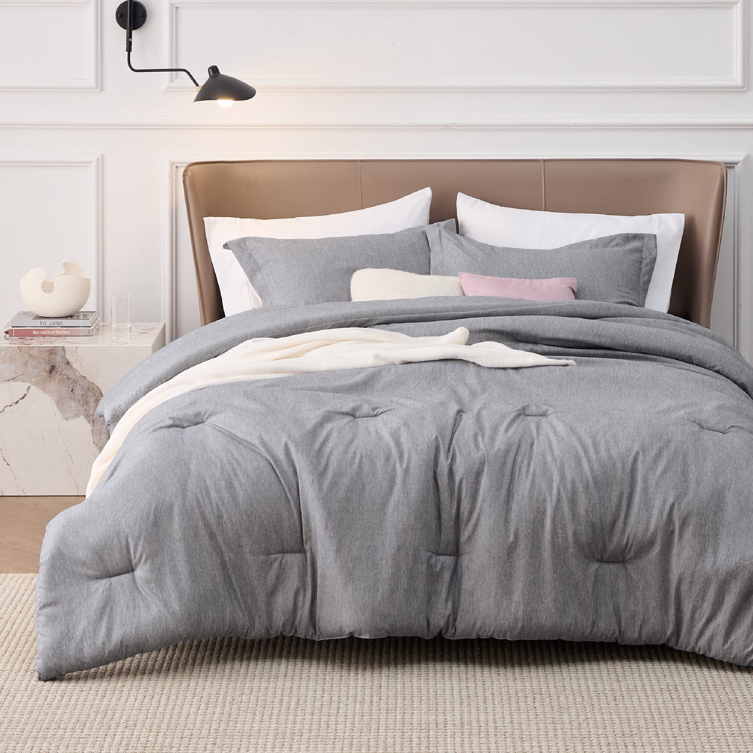 Bedsure California King Comforter Set - Dark Grey Cal King Size Comforter, Soft Bedding For All Seasons, Cationic Dyed Bedding S