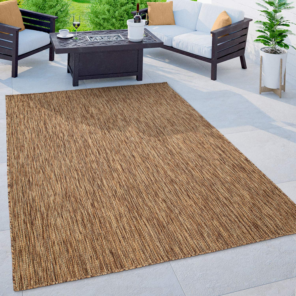 Solid Outdoor Rug For Patio Or Balcony Weatherproof In Mottled Brown Beige, Size: 5'3' X 7'3'