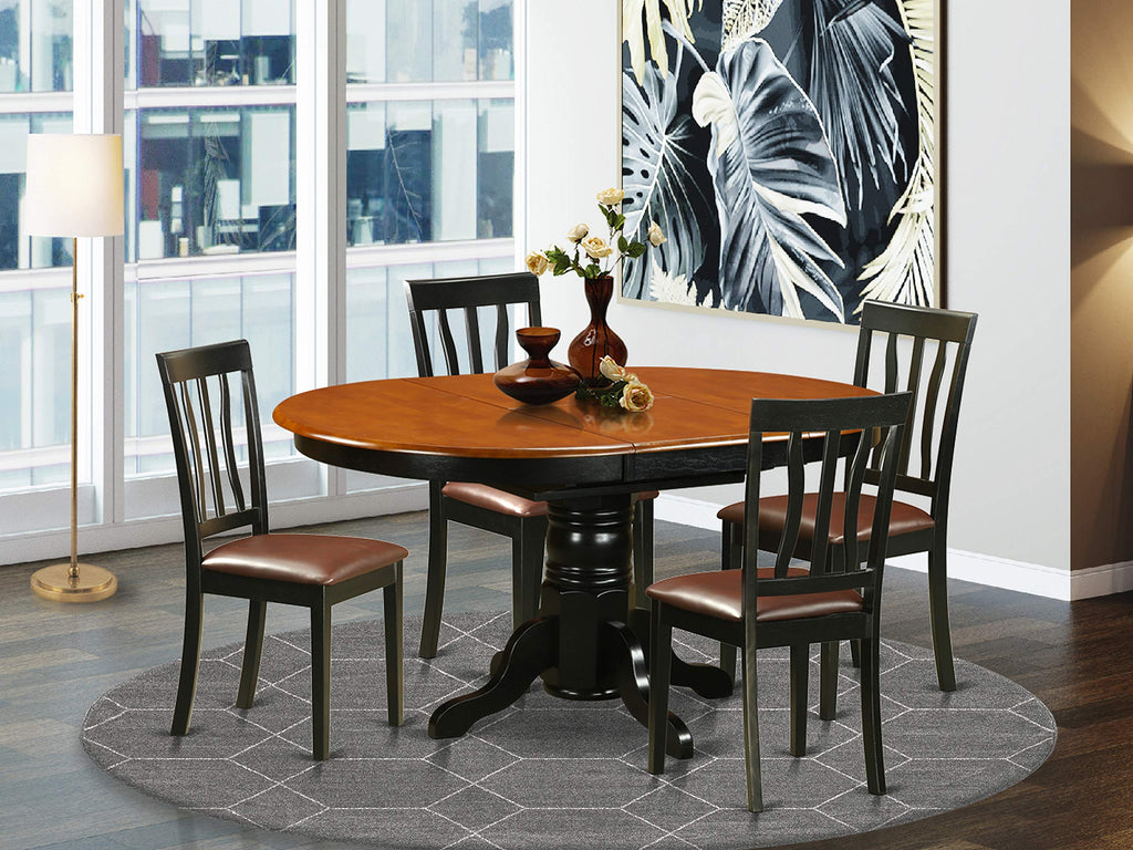 East West Furniture AVAT5-BLK-LC 5 Piece Dining Table Set for 4 Includes an Oval Kitchen Table with Butterfly Leaf and 4 Faux Leather Kitchen Dining Chairs, 42x60 Inch, Black & Cherry