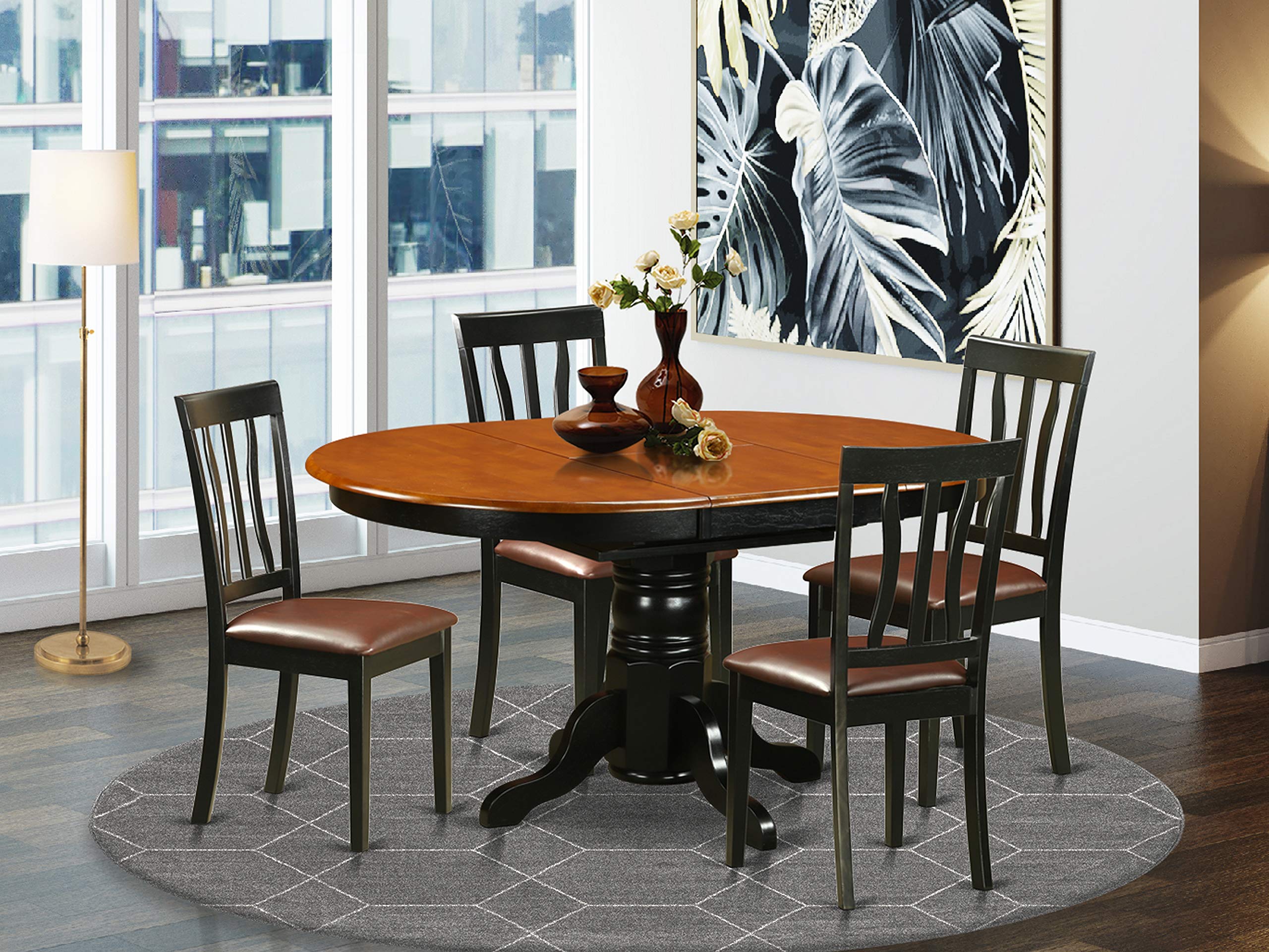 East West Furniture AVAT5-BLK-LC 5 Piece Dining Table Set for 4 Includes an Oval Kitchen Table with Butterfly Leaf and 4 Faux Leather Kitchen Dining Chairs, 42x60 Inch, Black & Cherry
