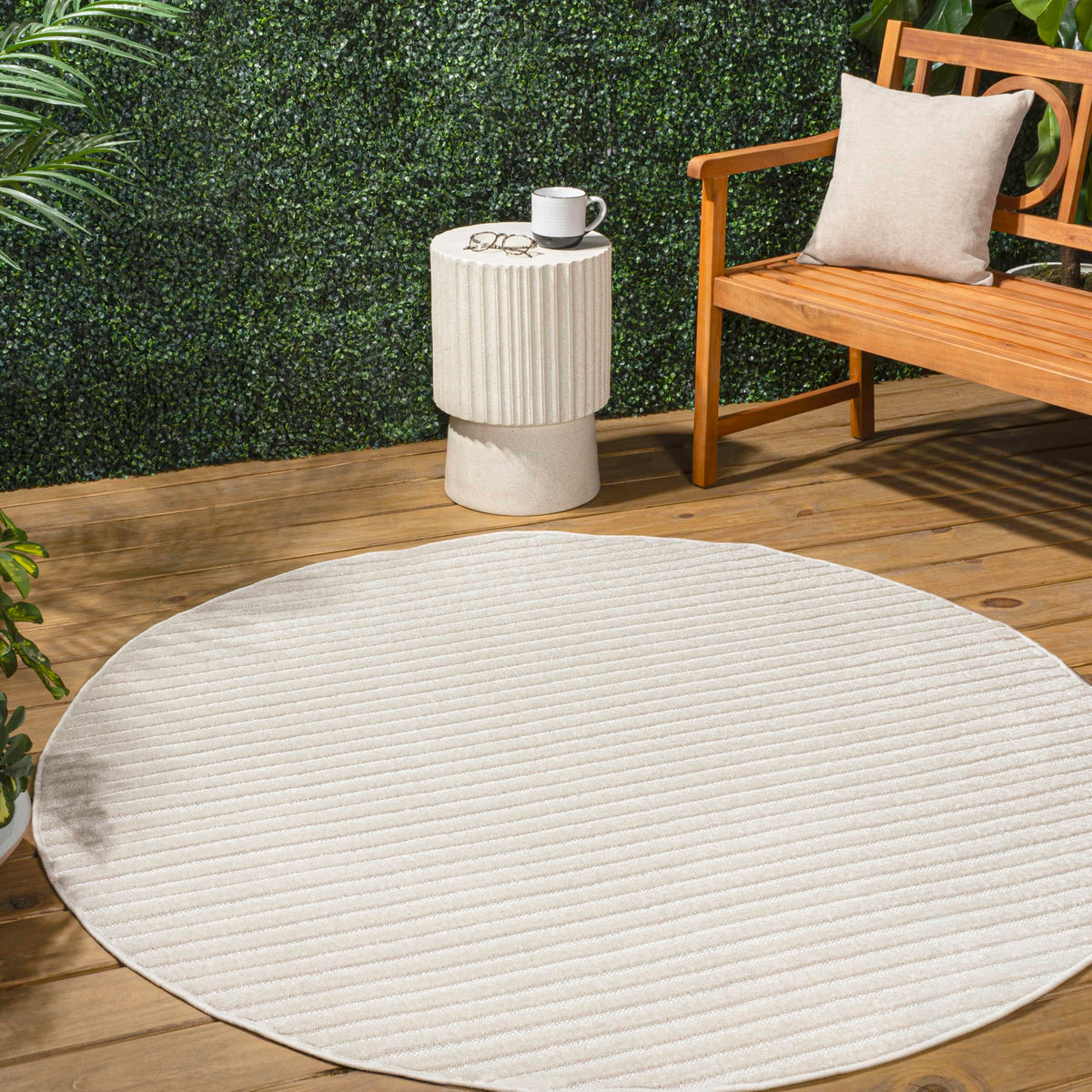 Jonathan Y Scn102B-5R Aarhus High-Low Minimalist Scandi Striped Ivory/Cream 5' Round Indoor/Outdoor Area Rug, Pet Friendly, Non-