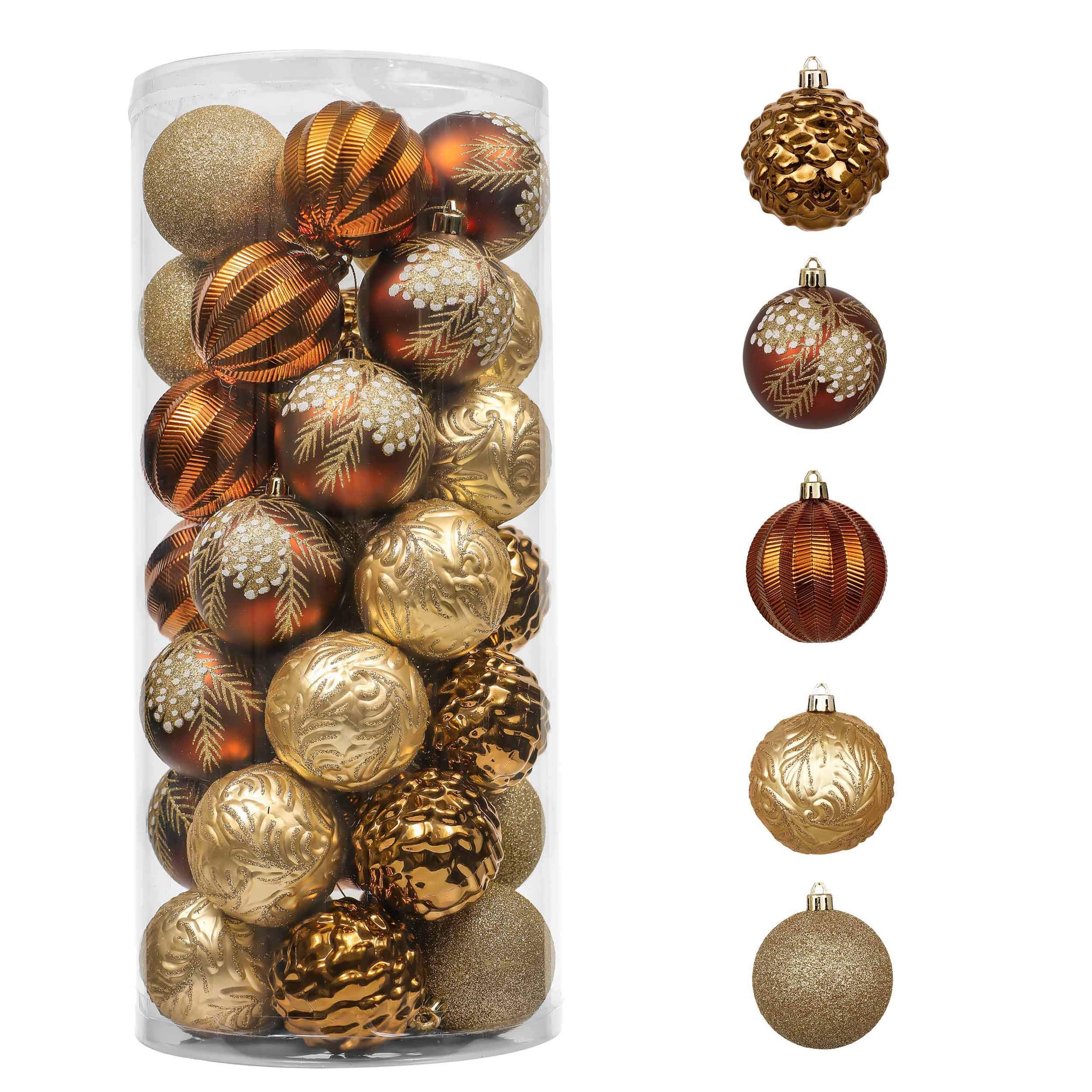 Valery Madelyn Christmas Fall Ornaments Set, 35ct Bronze Copper and Gold Shatterproof Fall Christmas Tree Decorations, 2.76 Inch