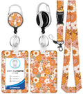 Toykee Id Badge Holder With Lanyard And Retractable Badge Reel Clip, Flowers Pattern Retro Floral Card Name Tag Lanyard Vertical