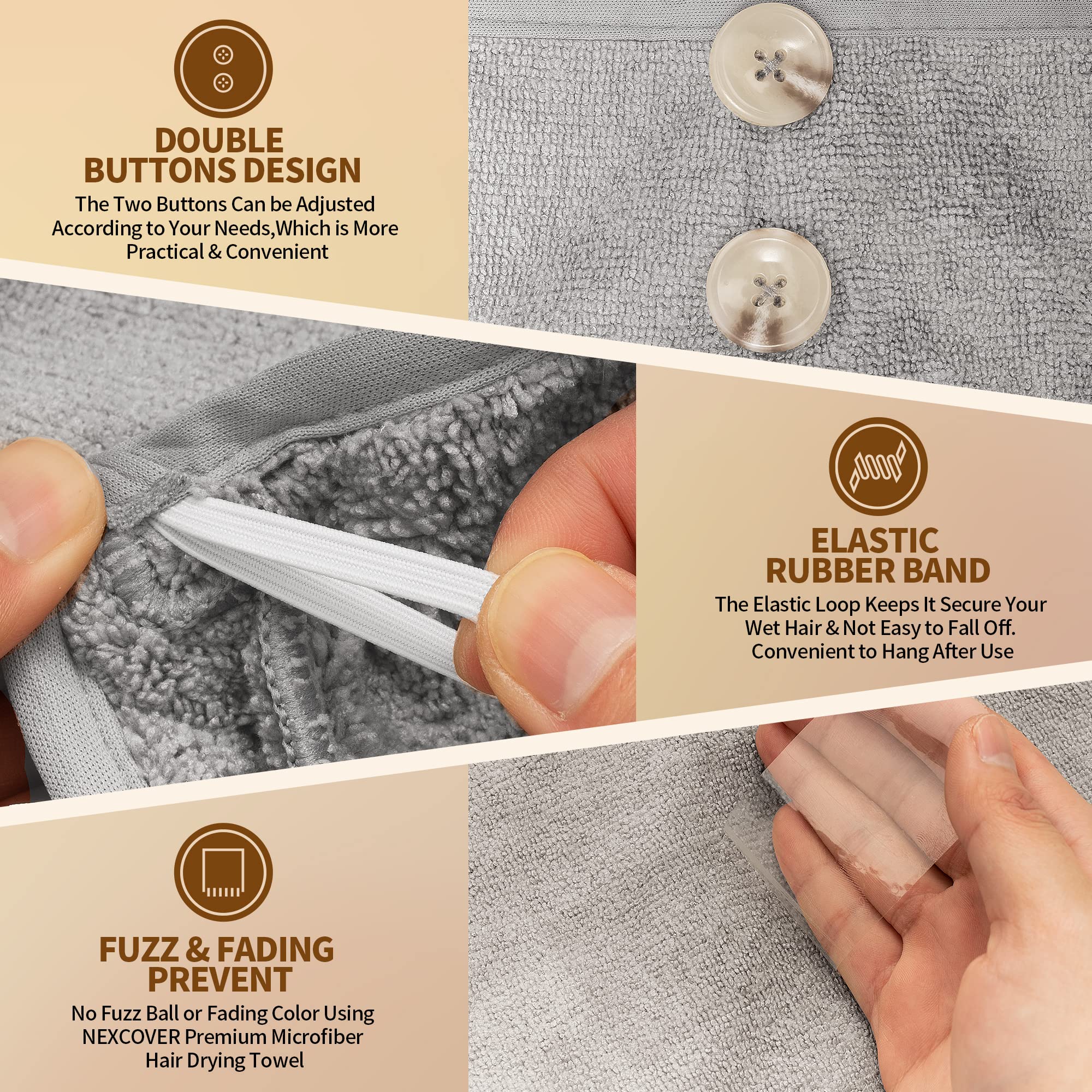 Nexcover Microfiber Hair Towel, 3 Pack (White+Grey+Pink) 9.8 Inch X 25.5 Inch Hair Turbans,Ultra Absorbent,Fast Drying Hair Towe