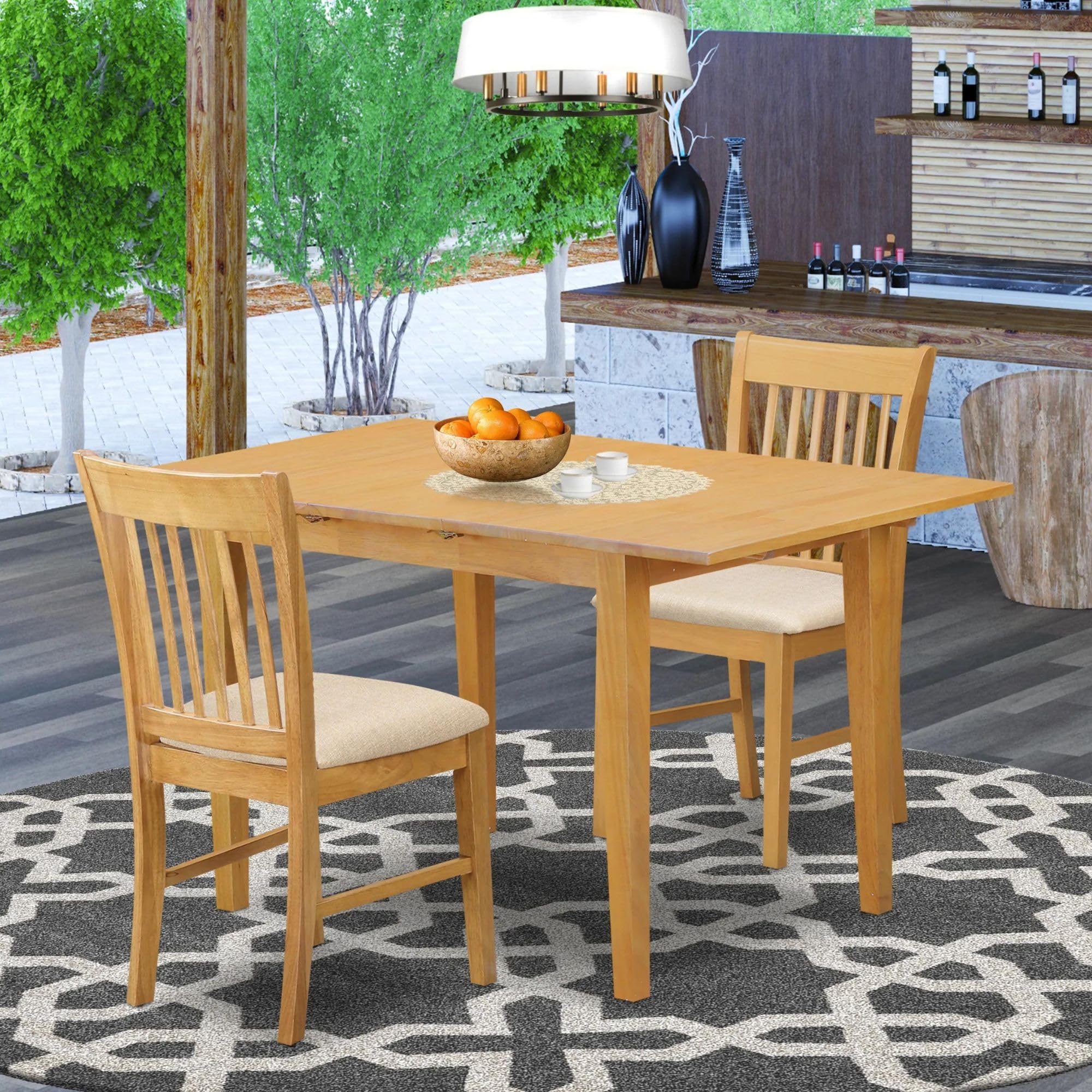 East West Furniture NOFK3-OAK-C 3 Piece Room Furniture Set Contains a Rectangle Wooden Table with Butterfly Leaf and 2 Linen Fabric Kitchen Dining Chairs, 32x54 Inch