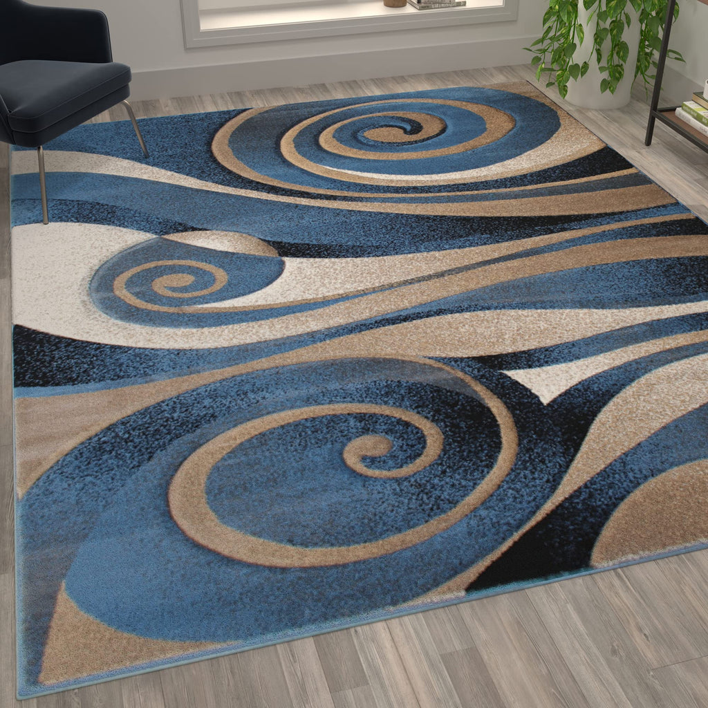 Flash Furniture Coterie Collection Modern Circular Patterned Indoor Area Rug - Blue And Beige Olefin Fibers With Jute Backing - 5' X 7'