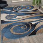 Flash Furniture Coterie Collection Modern Circular Patterned Indoor Area Rug - Blue And Beige Olefin Fibers With Jute Backing - 5' X 7'