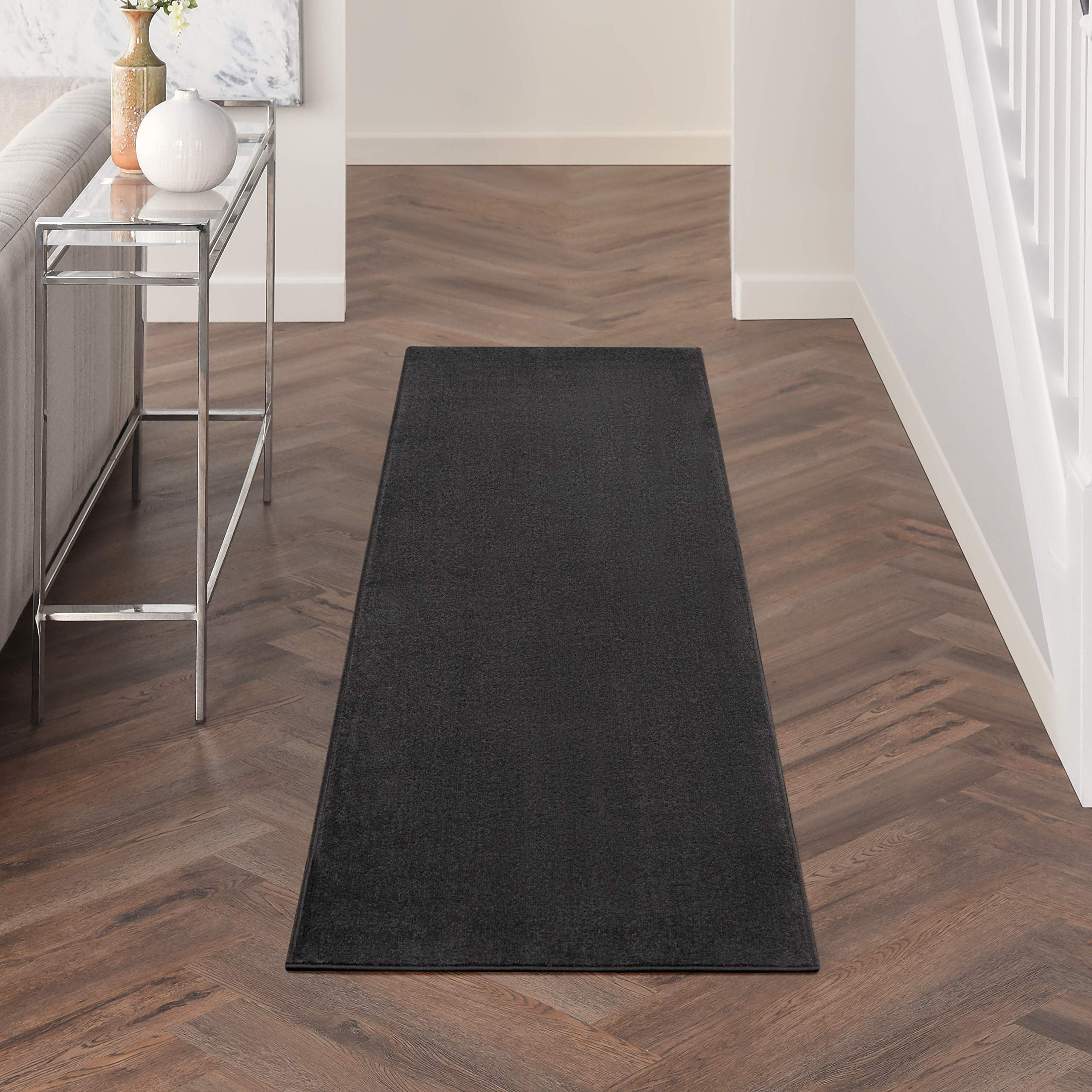 Nourison Essentials Indoor/Outdoor Black 2' X 6' Area Rug, Easy Cleaning, Non Shedding, Bed Room, Living Room, Dining Room, Back
