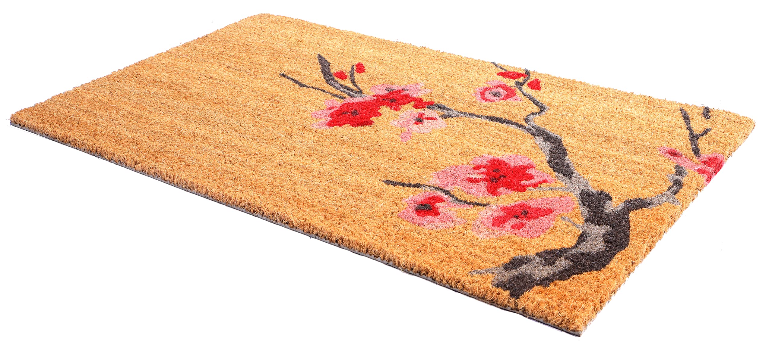 Fab Habitat Floral Non Slip Doormat - Durable, Thin - Natural Coir & Rubber - Entryway, Front Door, Porch, Patio - Cherry Branch