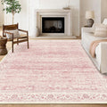 Brakki Area Rugs 5x7, Pink Washable Rugs for Living Room Bedroom Dining Room Kitchen, Ultra Thin Soft Boho Rug Non Slip, Vintage