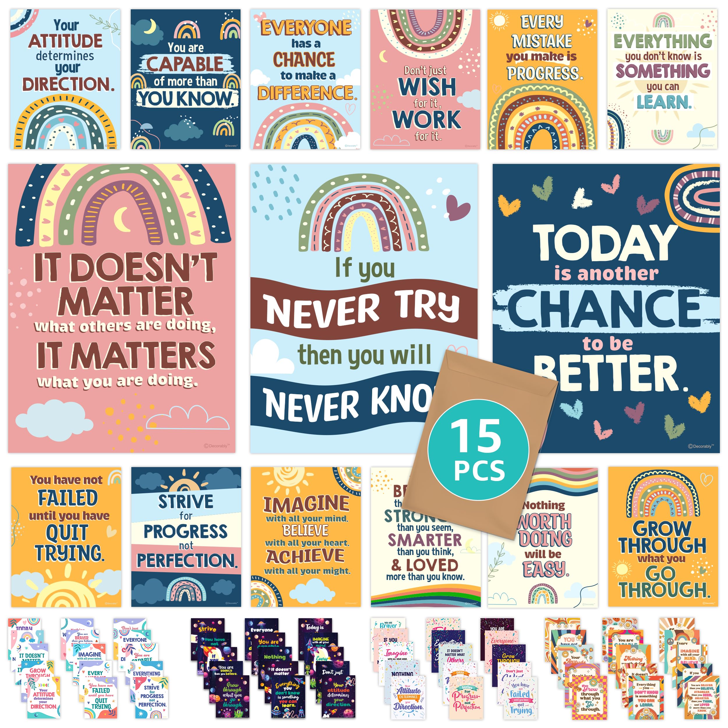 Decorably Motivational Posters For Classroom - 15 Boho Classroom Posters, 11X14In Boho Classroom Decor, Positive Posters For Kid