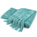 Pavilia Teal Green Throw Blanket For Couch, Twin Size Bed, Chenille Blanket For Sofa Bed, Soft Knit Woven Turquoise Blanket With
