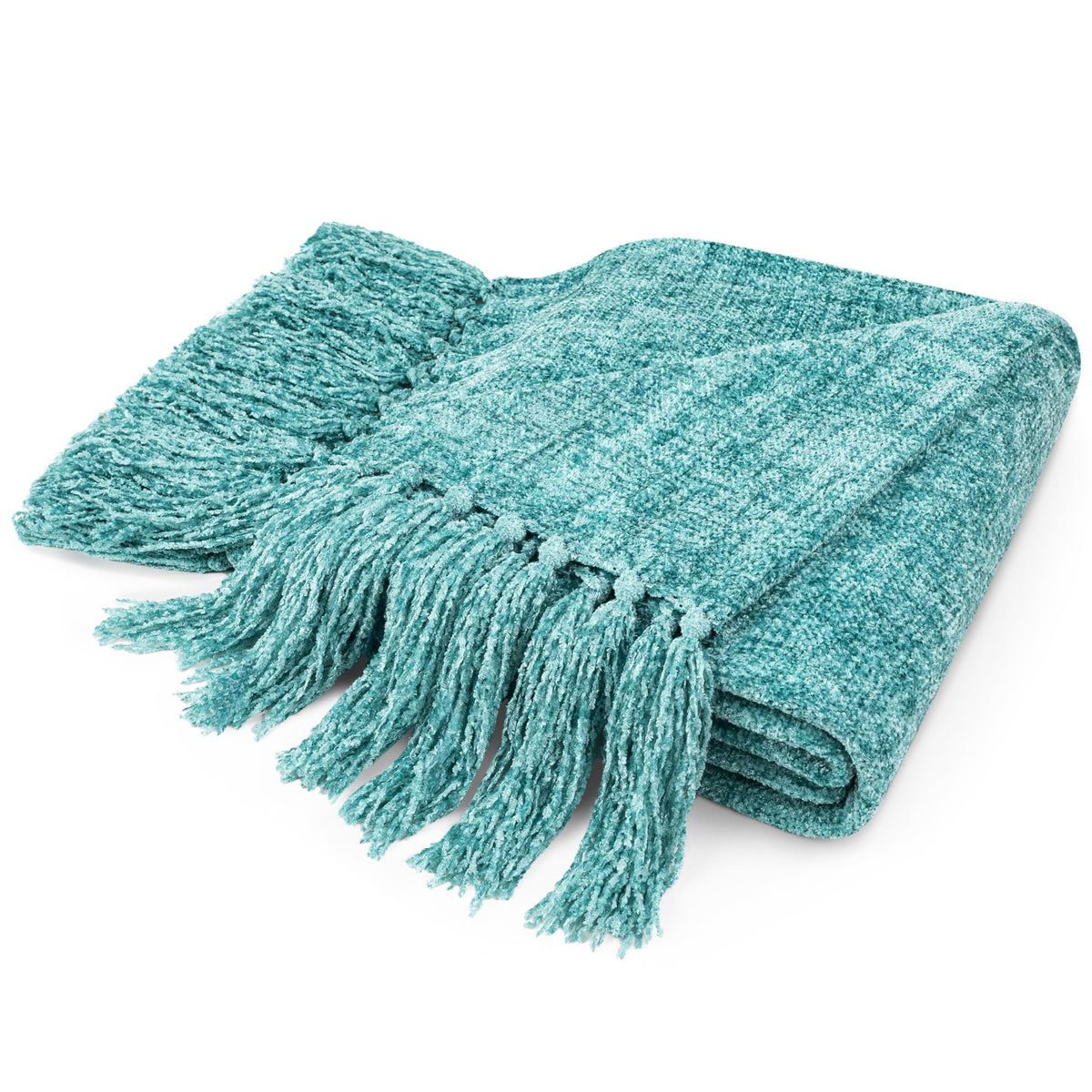 Pavilia Teal Green Throw Blanket For Couch, Twin Size Bed, Chenille Blanket For Sofa Bed, Soft Knit Woven Turquoise Blanket With