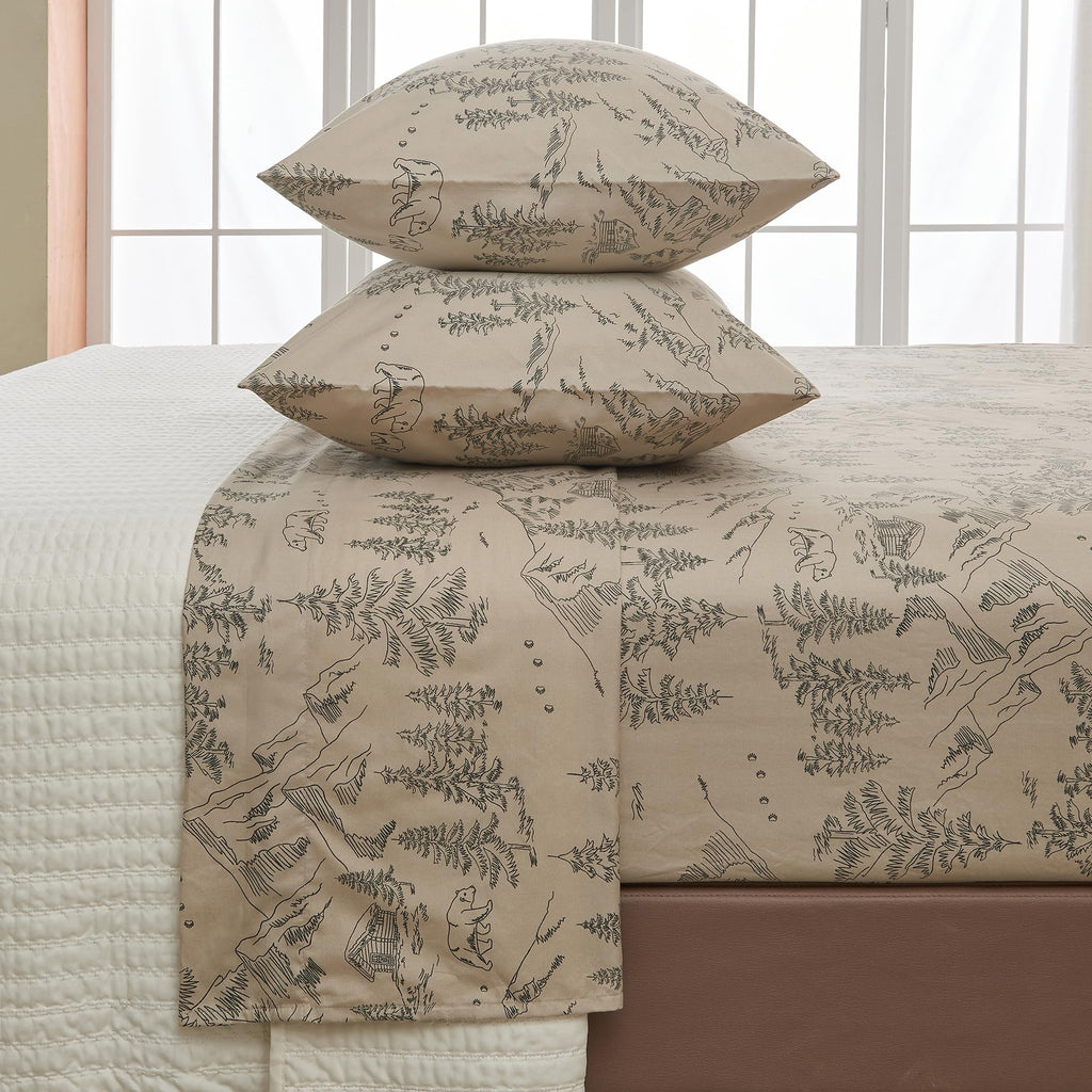 Great Bay Home 3-Piece Twin Microfiber Sheet Set Lodge-Printed, Ultra-Soft, Wrinkle & Fade-Resistant Patterns Drawn From Nature All-Season Bedding Sheets & Pillowcases (Twin, Bear Mountain)