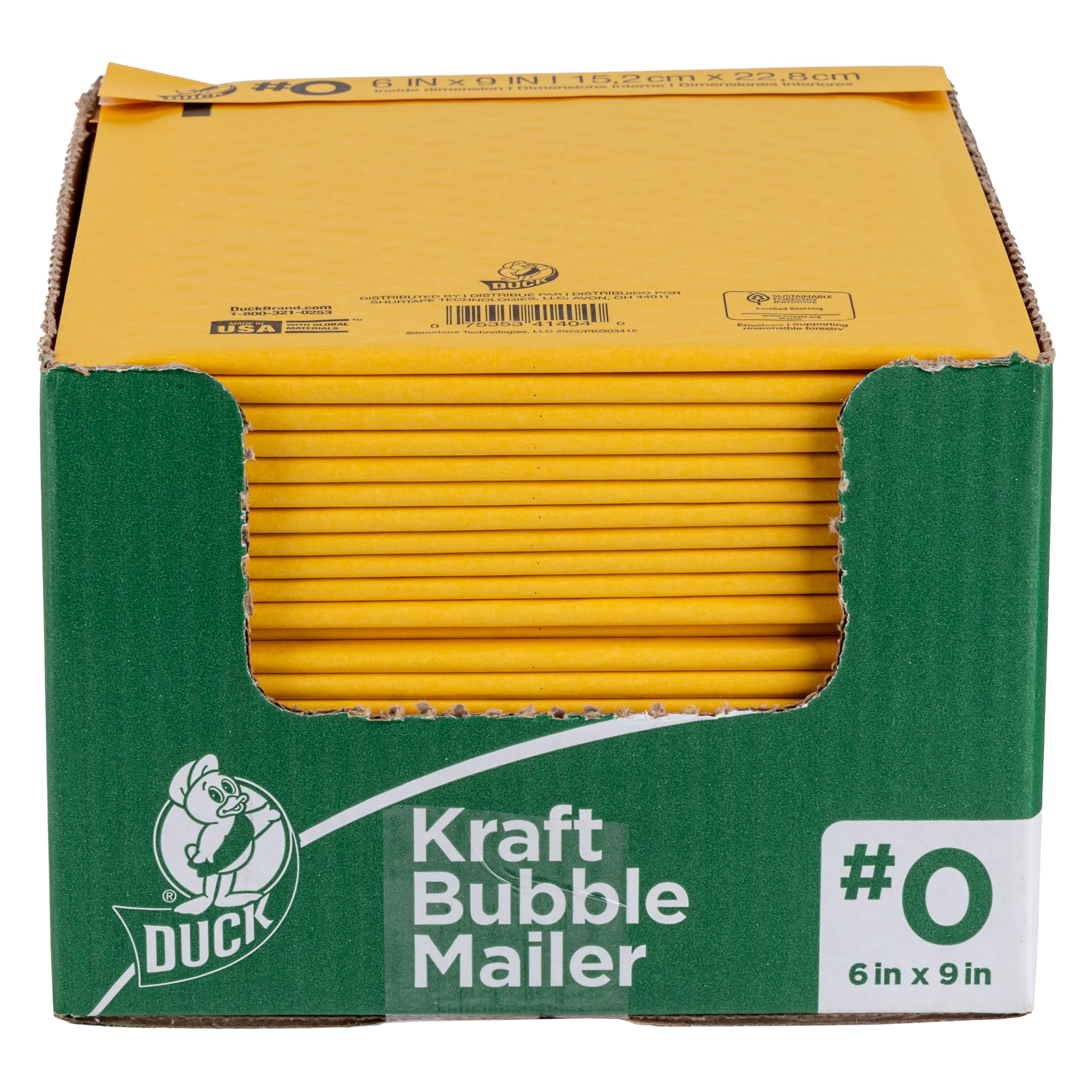 Duck Brand #0 Kraft Bubble Mailer, Manila, 6 Inch X 9 Inch, 25 Pack