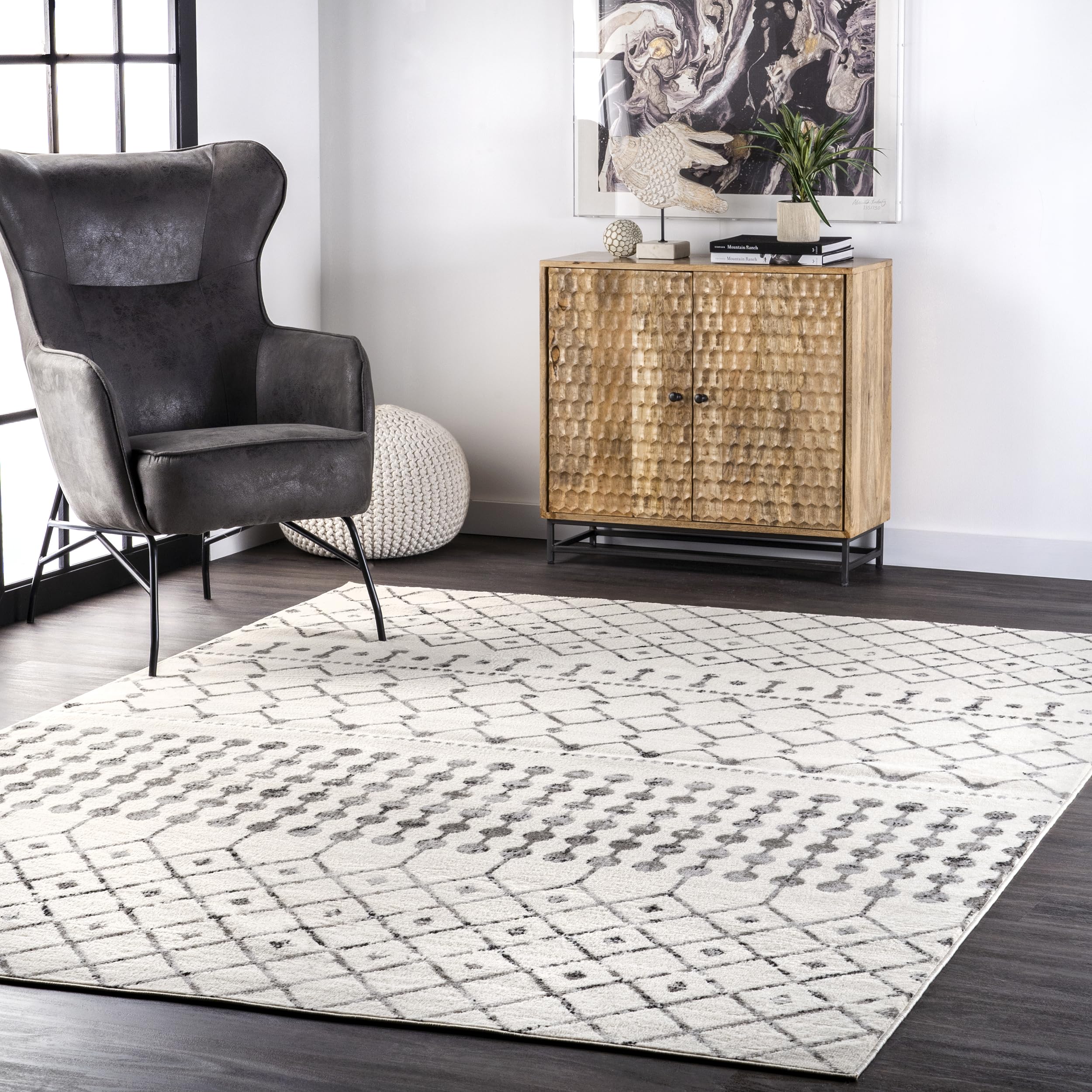 nuLOOM 9 x 12 Indoor Performance Area Rug, Stain-Resistnat, Pet and Kid Friendly, Durable, High-Traffic, Zola ivory/grey