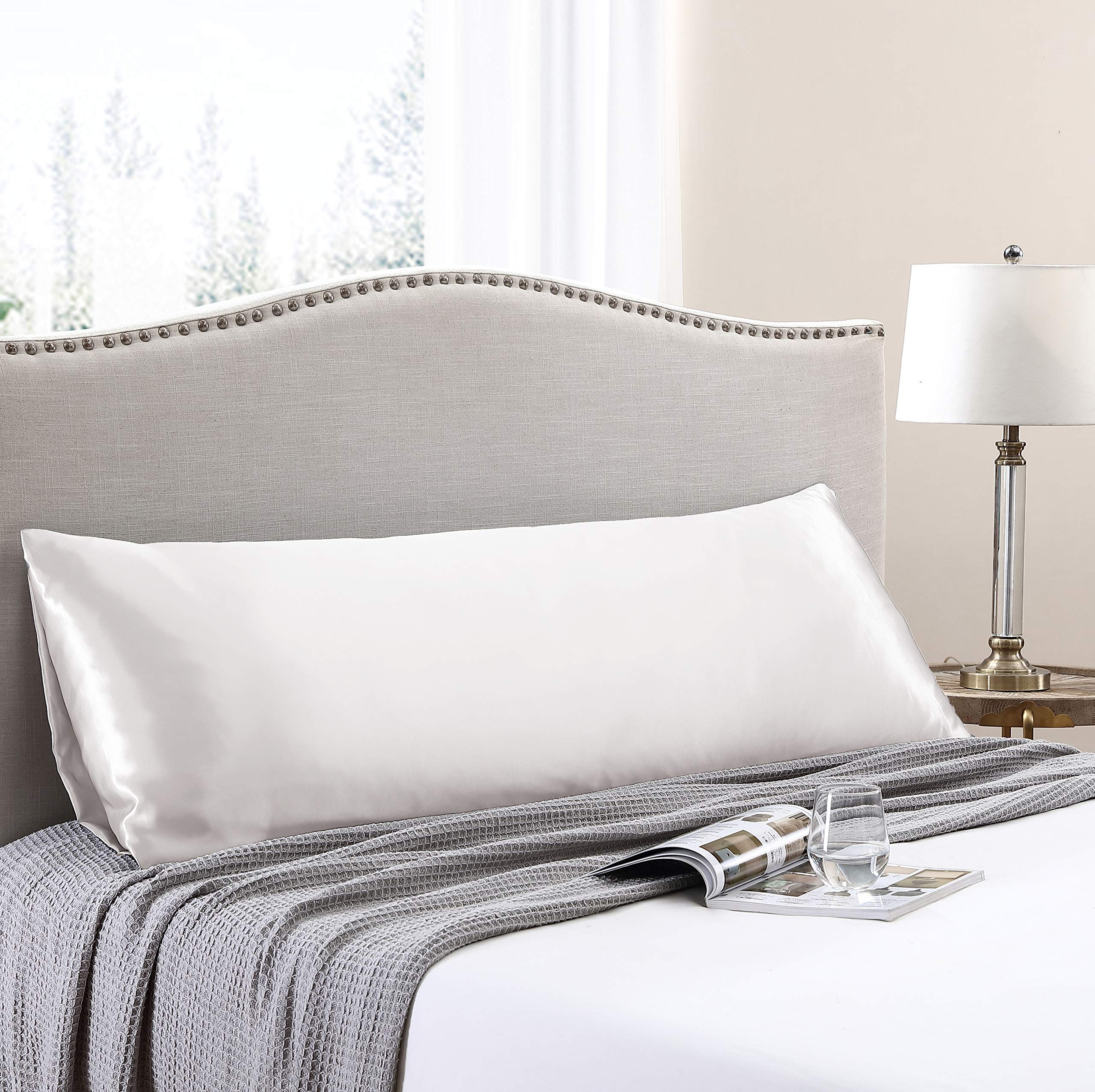 Love'S Cabin Body Pillow Cover, 20X54 Inches Ivory White Soft Satin Body Pillow Case With Envelope Closure, Silky Slip Cooling B