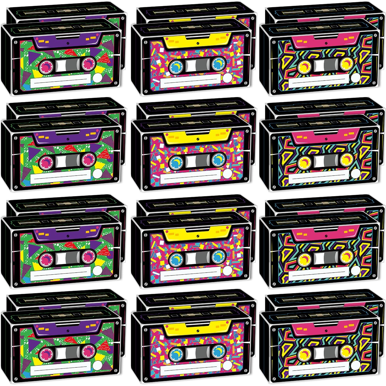 Funrous 24 Pcs 80s90s Party Favors Novelty Boom Favor Boxes Back to the 1980s Retro Cassette Treat Boxes Radio Decorations Table
