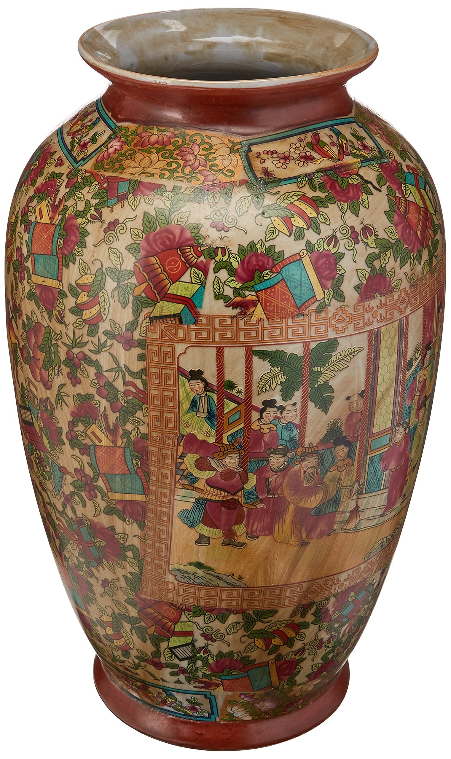 Oriental Furniture 14 Rose Medallion Porcelain Tung Chi Vase
