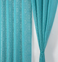 Fabrilia Geometric Pattern Door Net Curtains 7 Feet Long Set Of 2 For Living Room/Bedroom, Teal Blue, Semi Sheer, Grommet Curtai